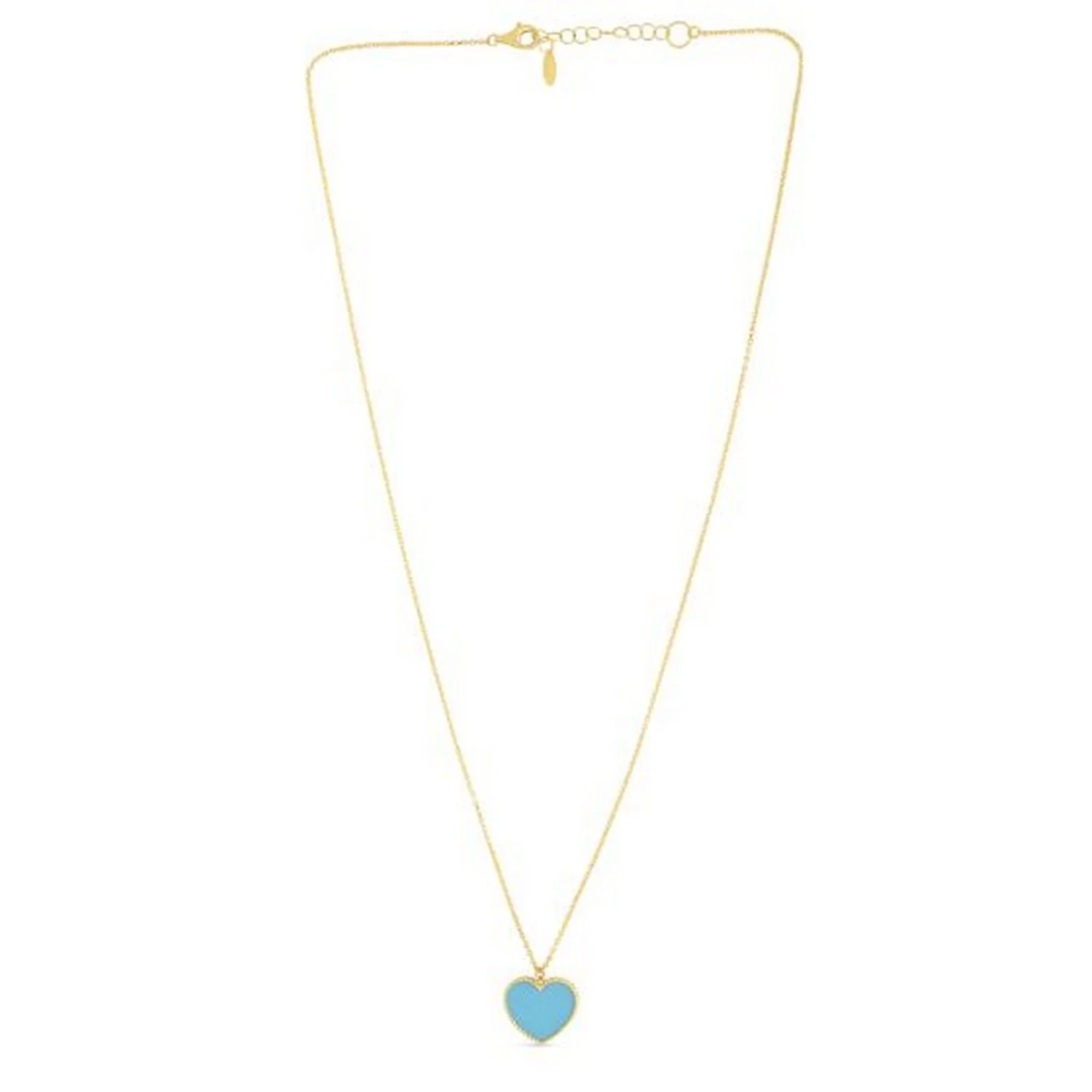 14k Yellow Gold High Polish Heart Turquoise Paste Necklace - Image 6