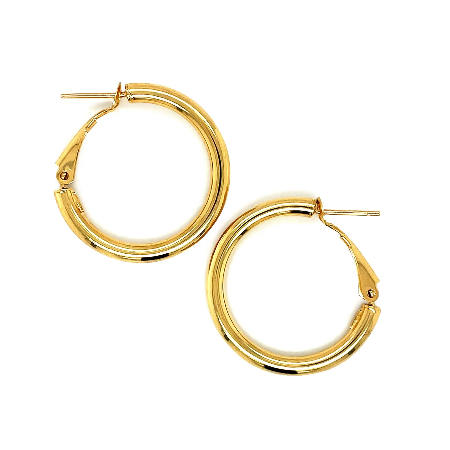 14k Yellow Gold High Polish Hoop Earrings (0.78 inch Diameter) - Image 2
