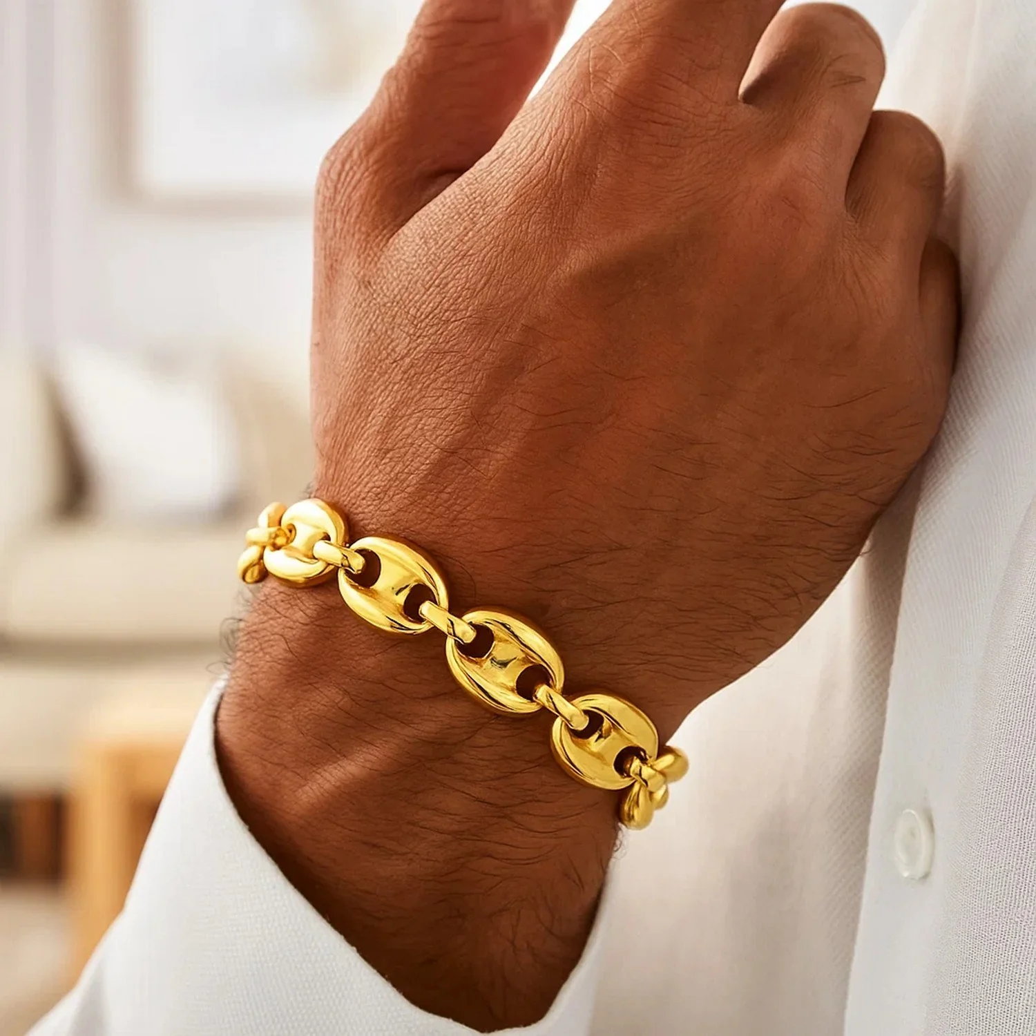 14k Yellow Gold High Polish Lite Puffed Mariner Link Bracelet (21 mm) - Image 3