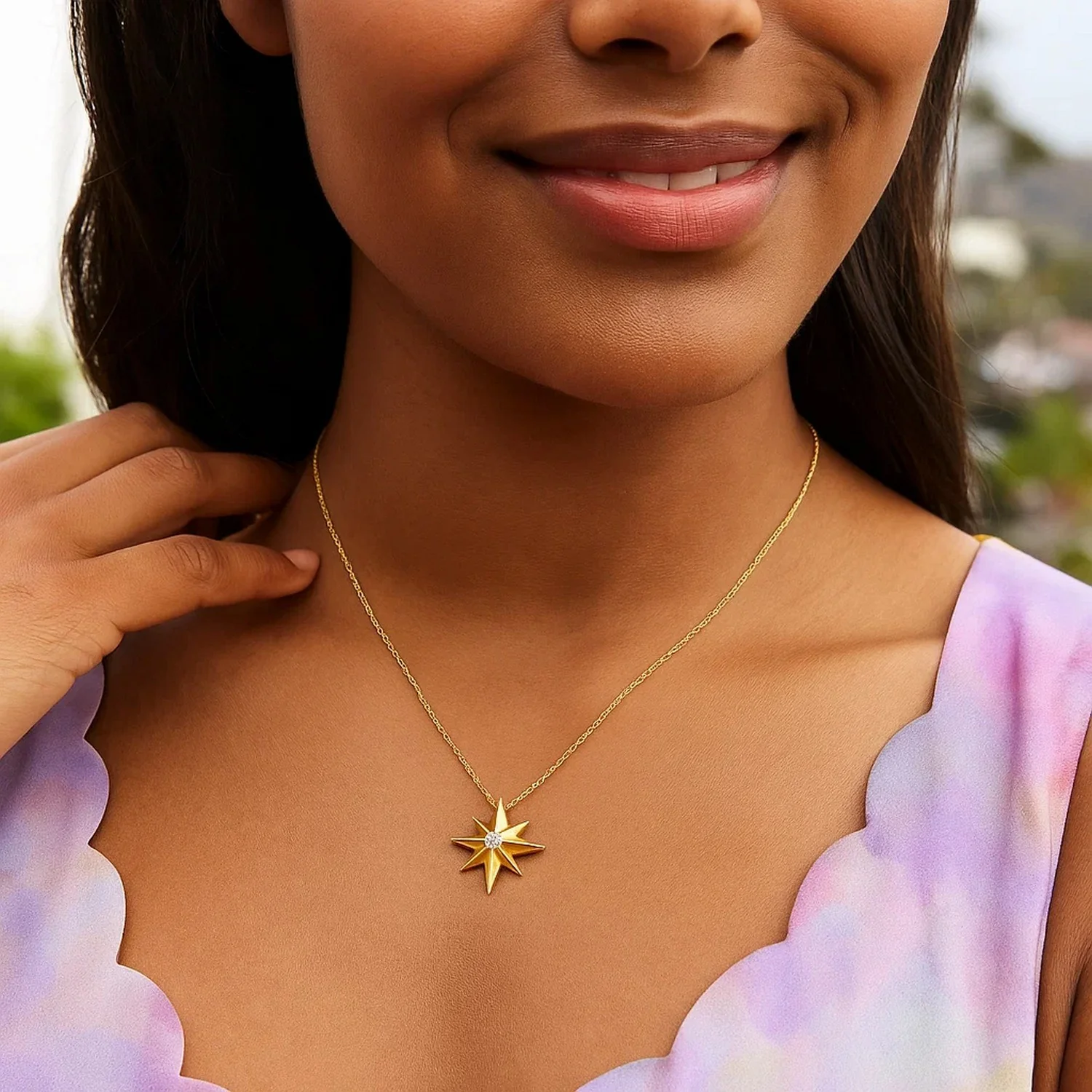 14k Yellow Gold High Polish North Star Necklace - Image 5