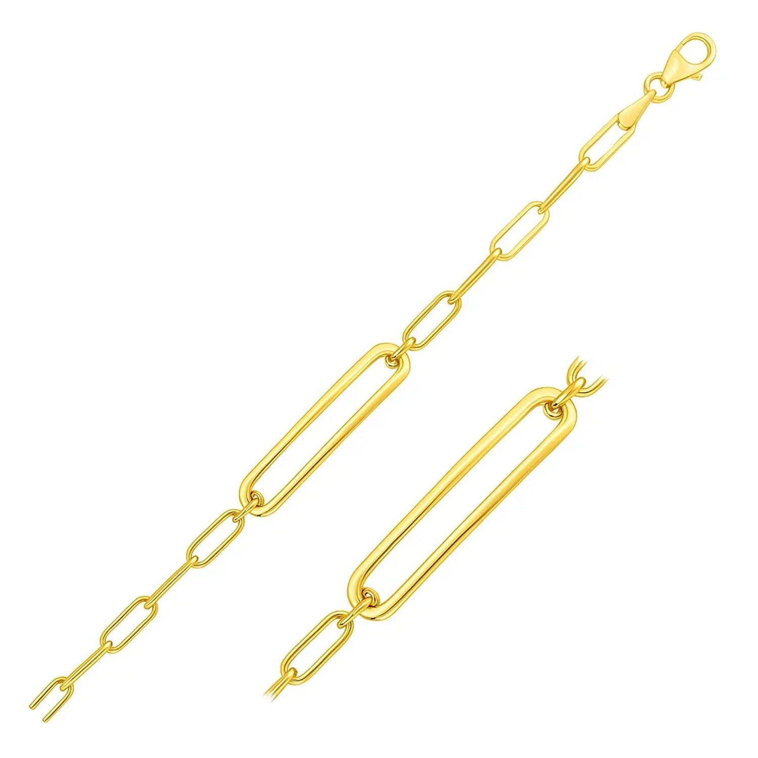14k Yellow Gold High Polish Open Curved Paperclip Bracelet - Image 3