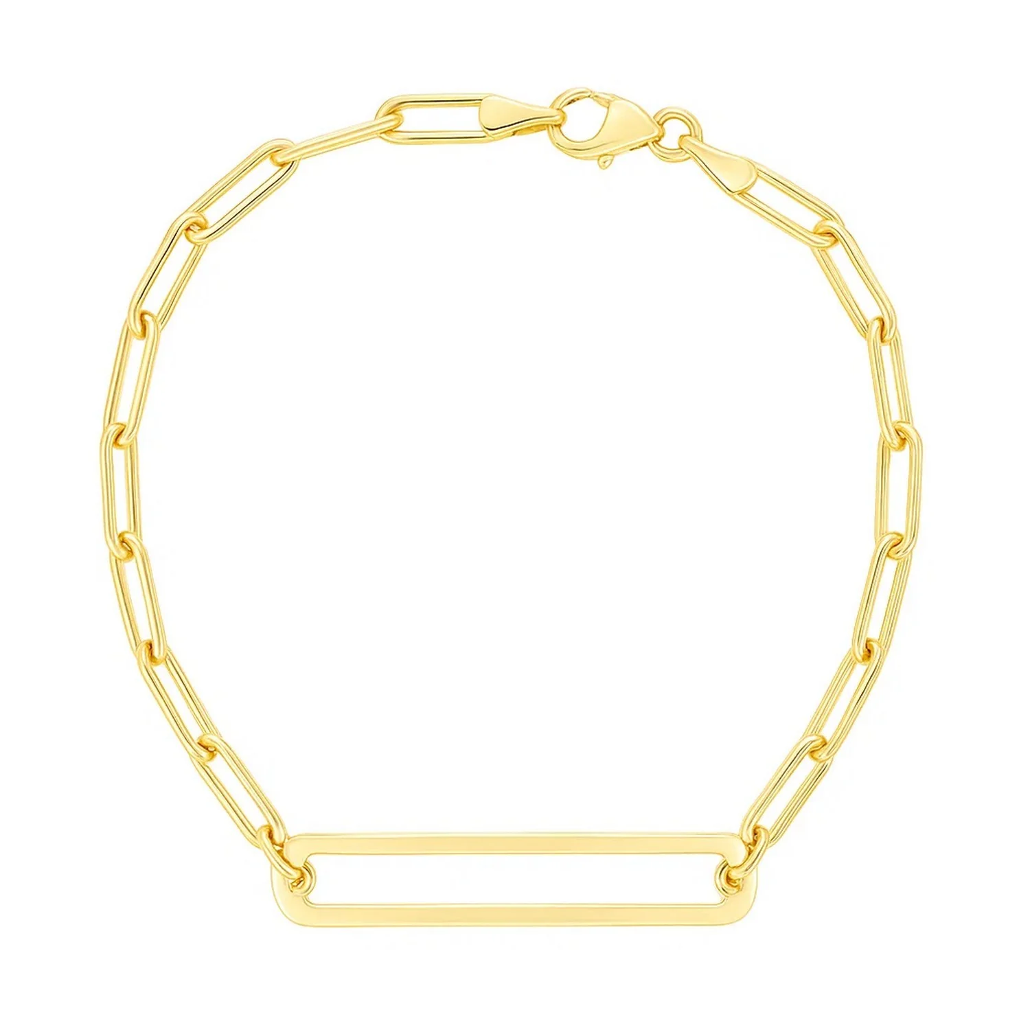14k Yellow Gold High Polish Open Curved Paperclip Bracelet - Image 6