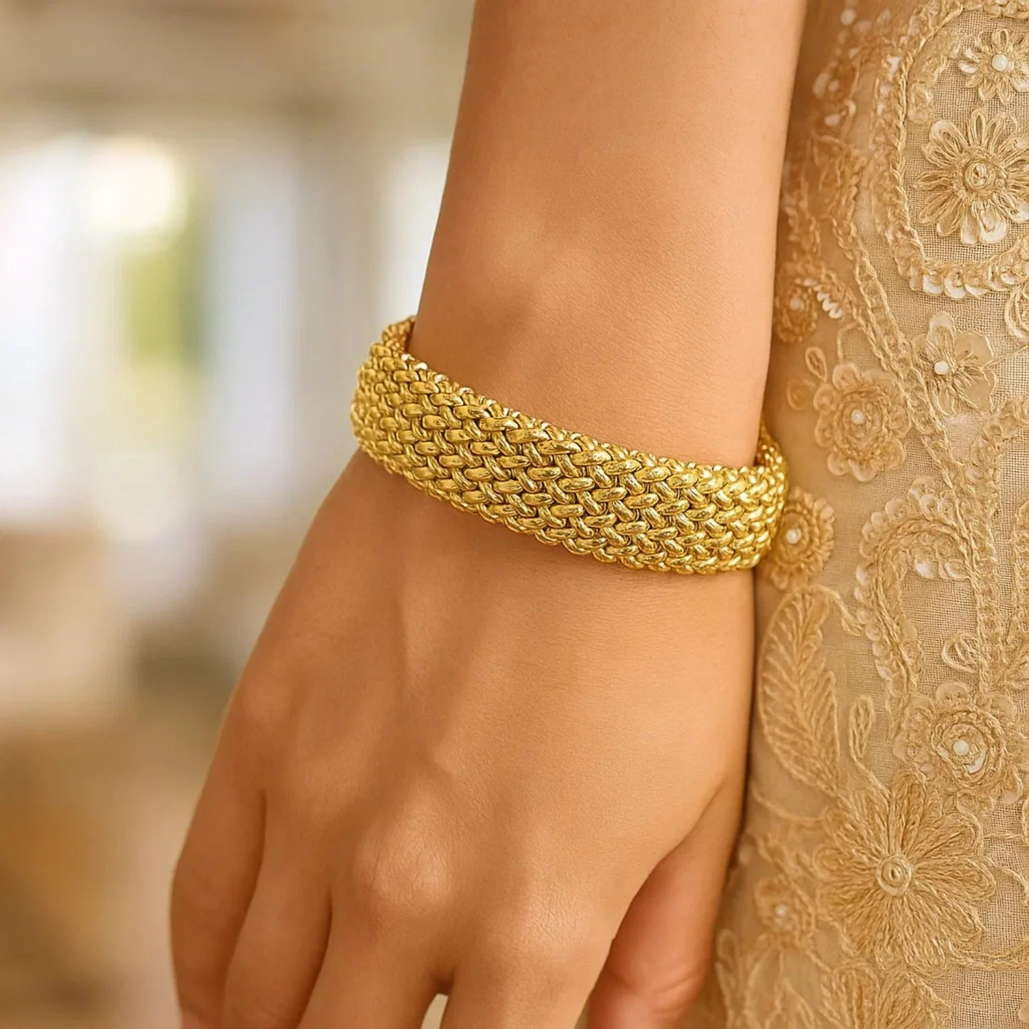 14k Yellow Gold High Polish Thick Braided Bracelet (14.5mm) - Image 5