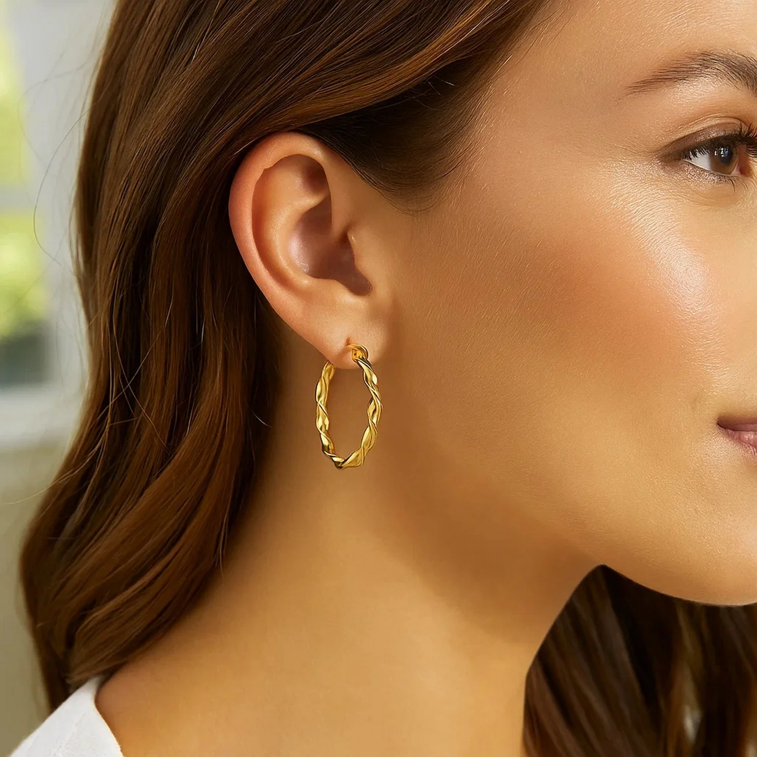 14k Yellow Gold Hoop Earrings (1 1/8 inch) - Image 3