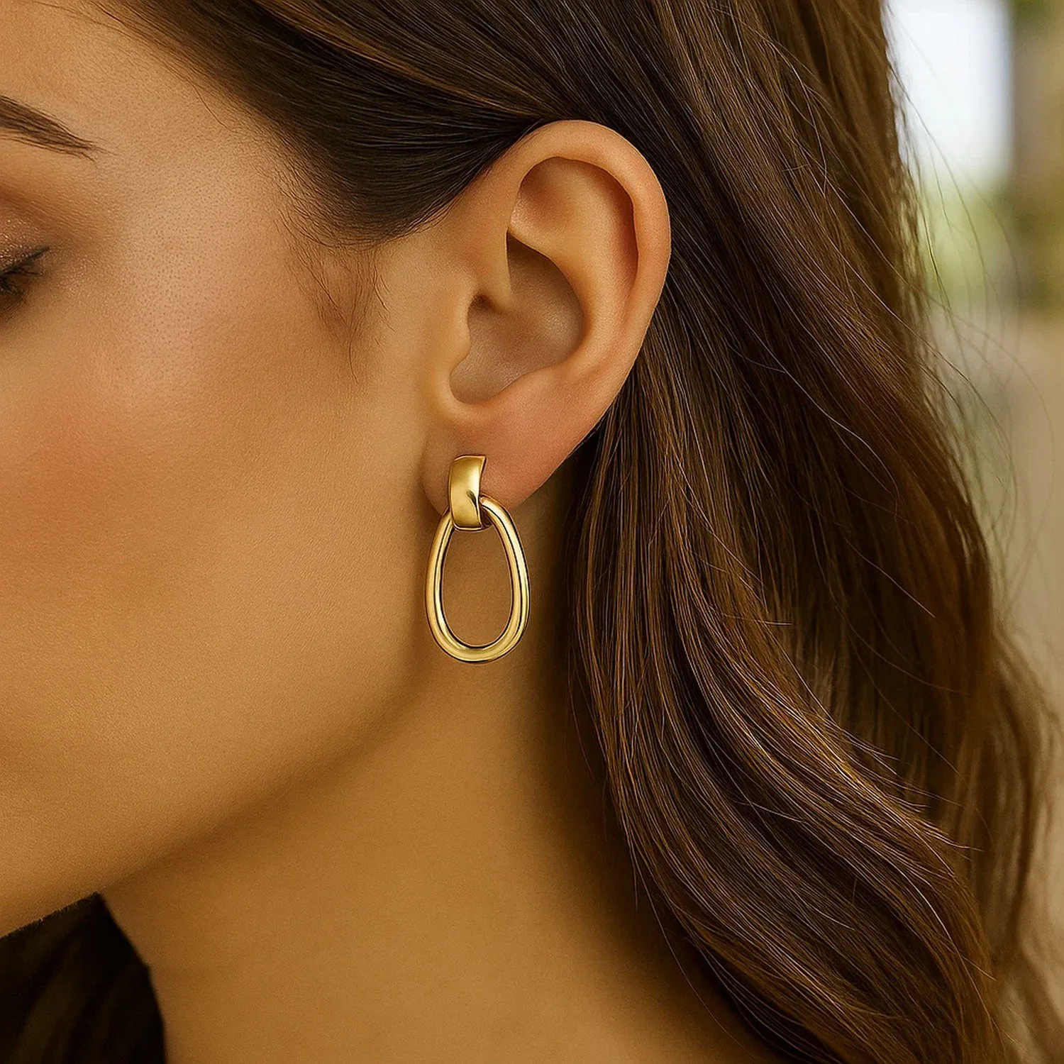 14K Yellow Gold Interlocking Drop Hoop Earrings - Image 3
