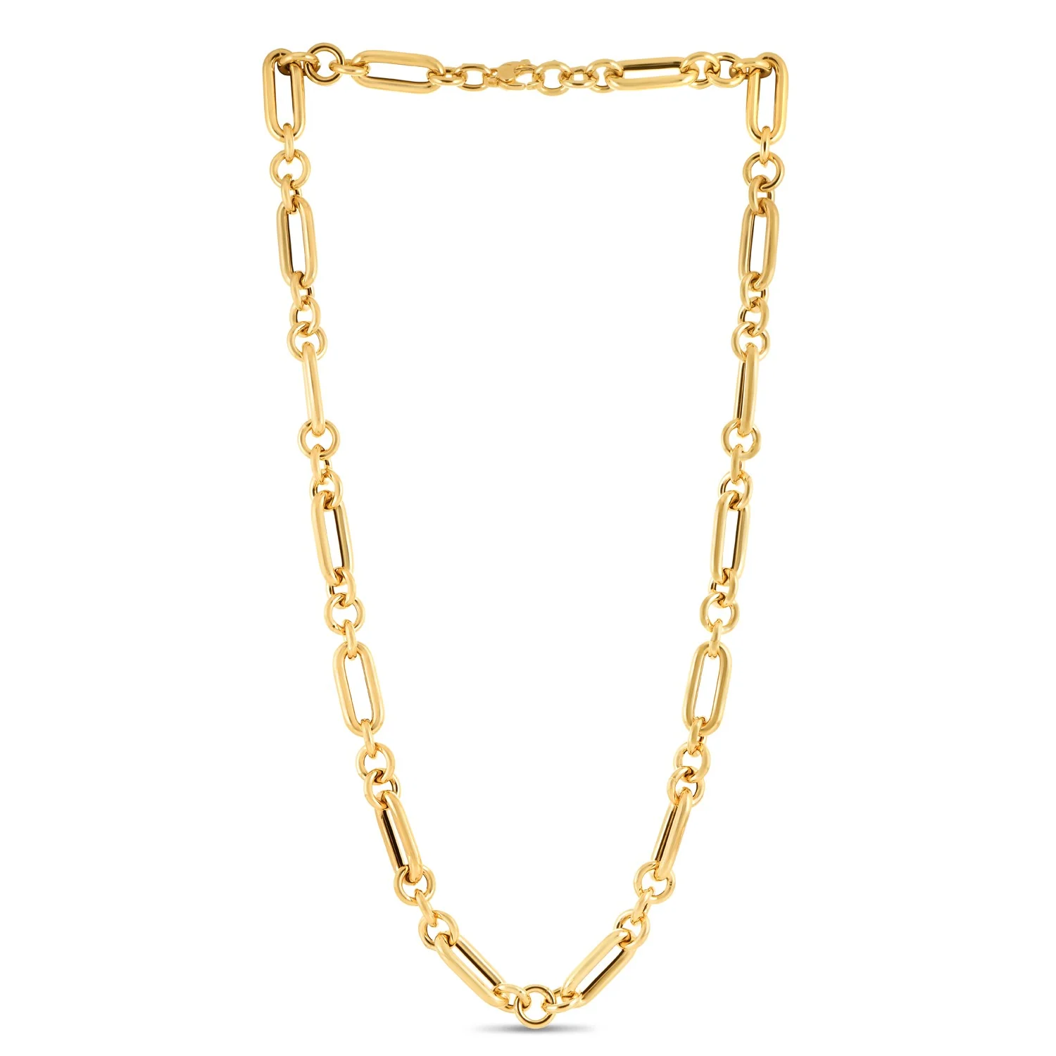 14k Yellow Gold Italian Alternating Paperclip Round Links Chain Necklace - Image 2