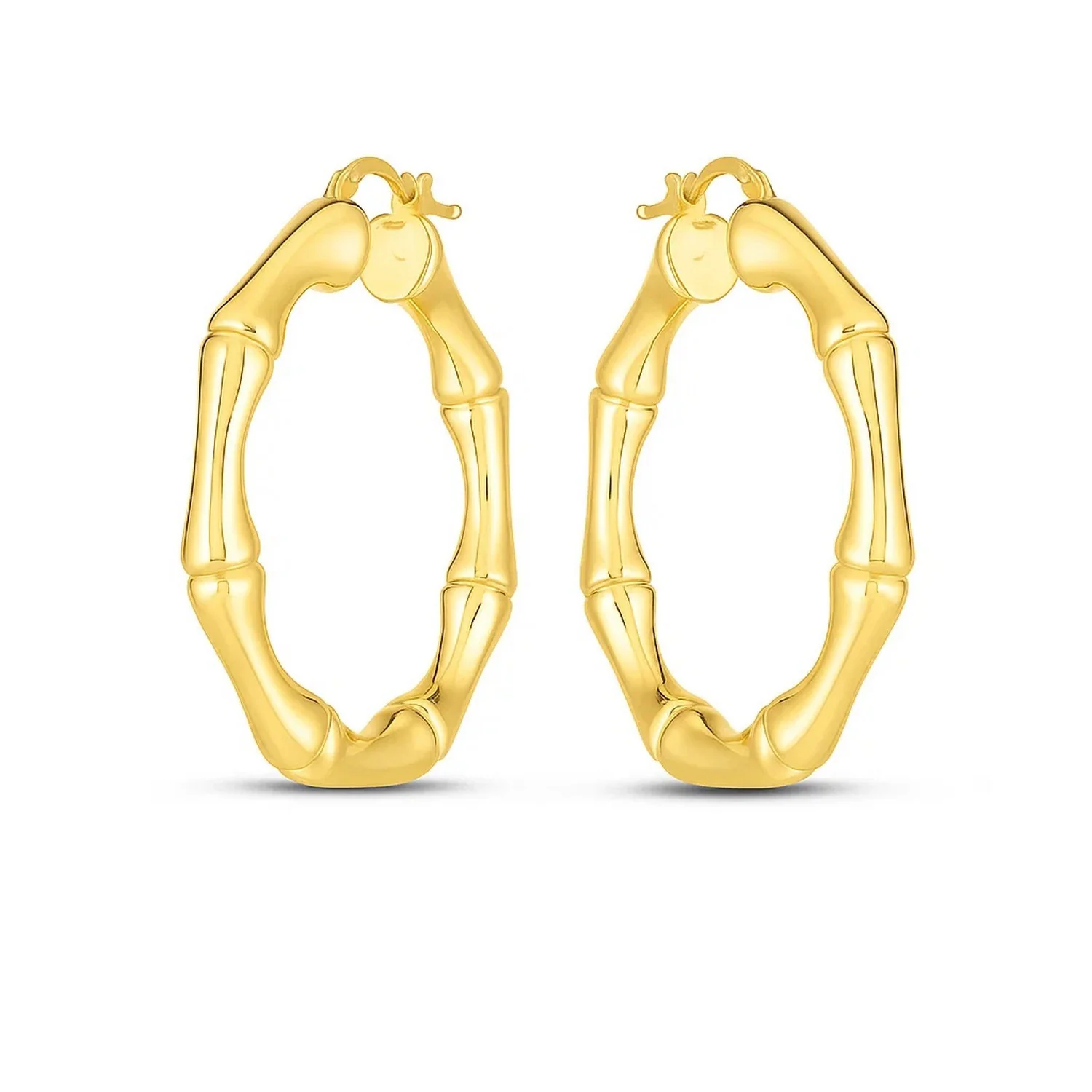 14k Yellow Gold Large Bamboo Hoops (35mm) - Image 2