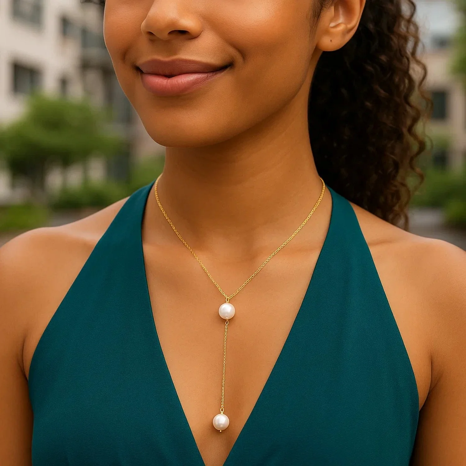 14k Yellow Gold Lariat Necklace with Pearls - Image 17