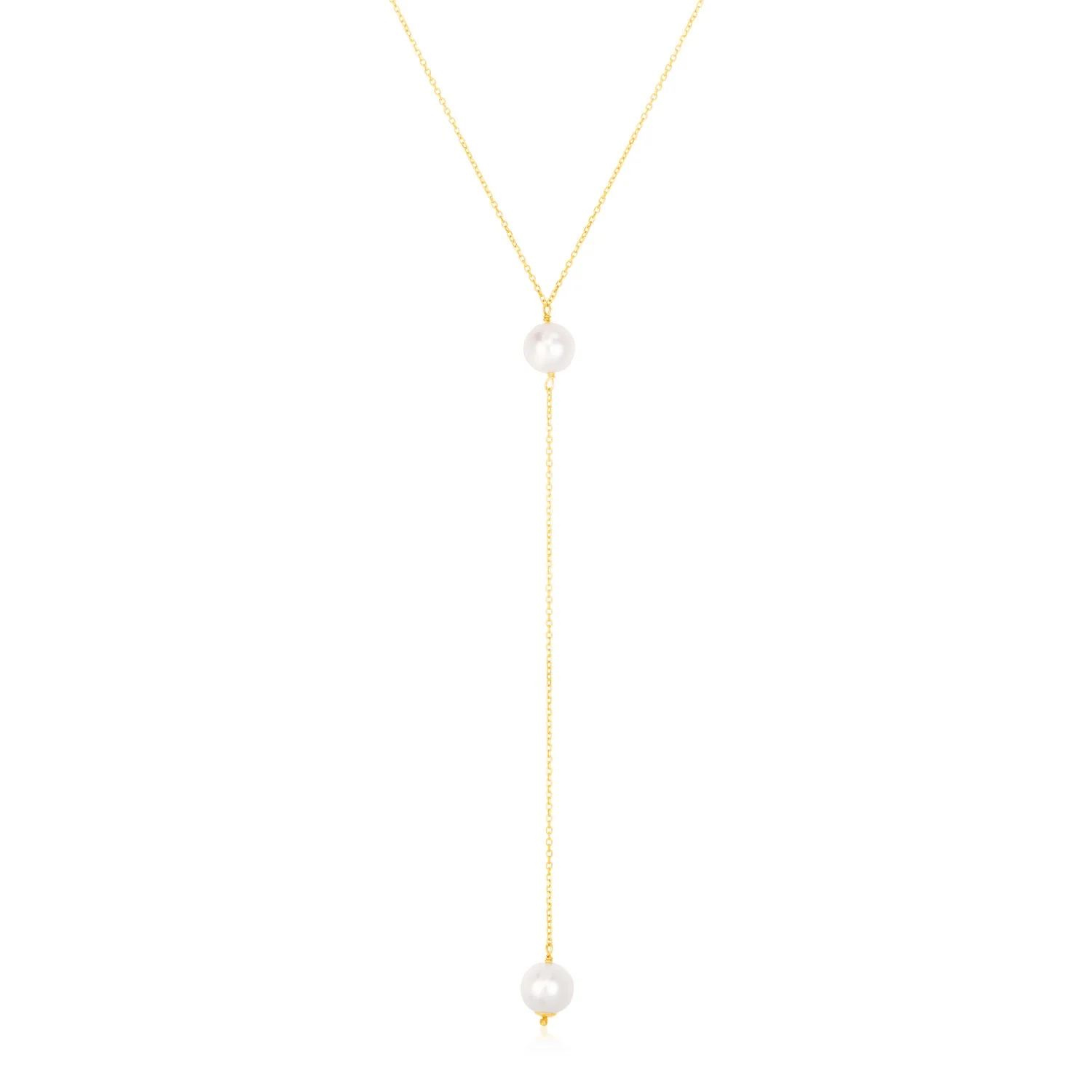 14k Yellow Gold Lariat Necklace with Pearls - Image 6