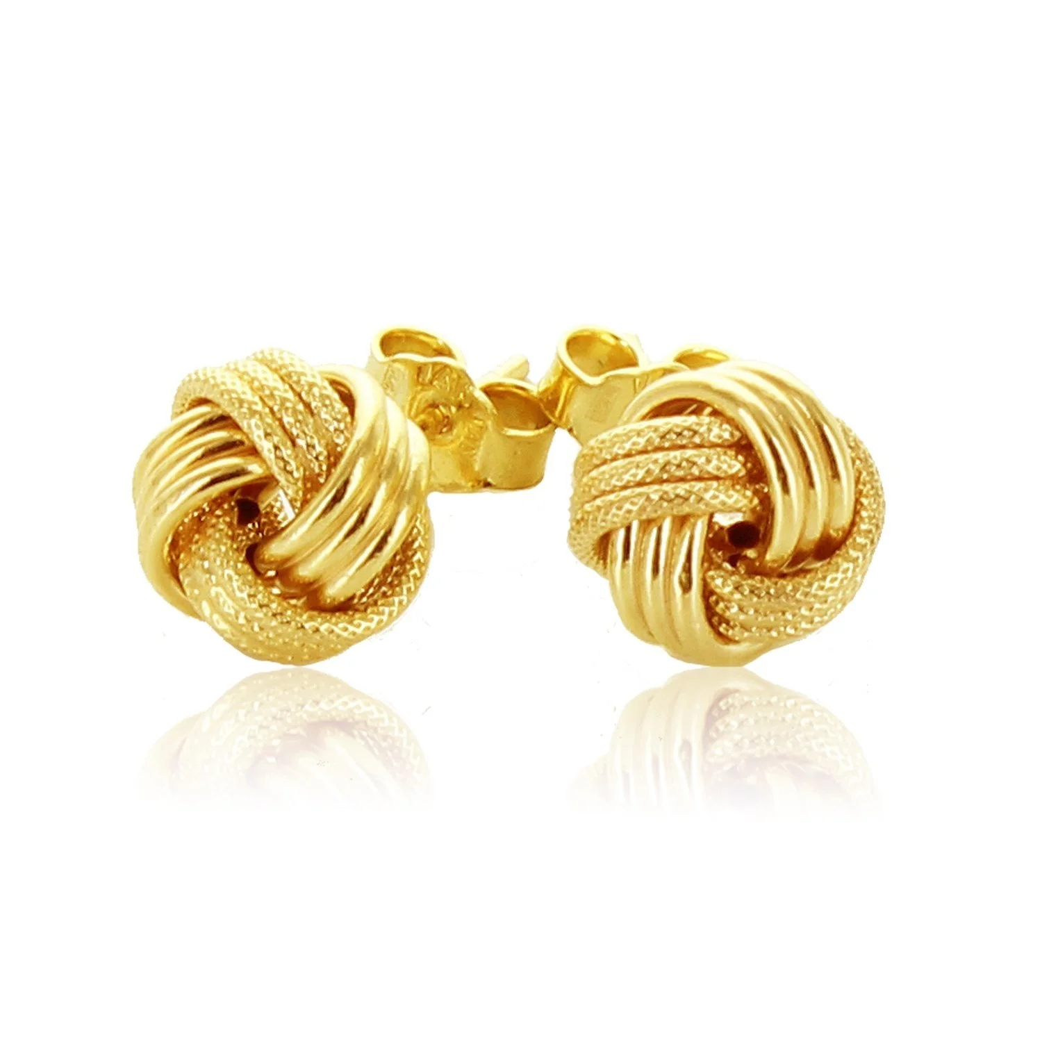 14k Yellow Gold Love Knot with Ridge Texture Earrings - Image 2
