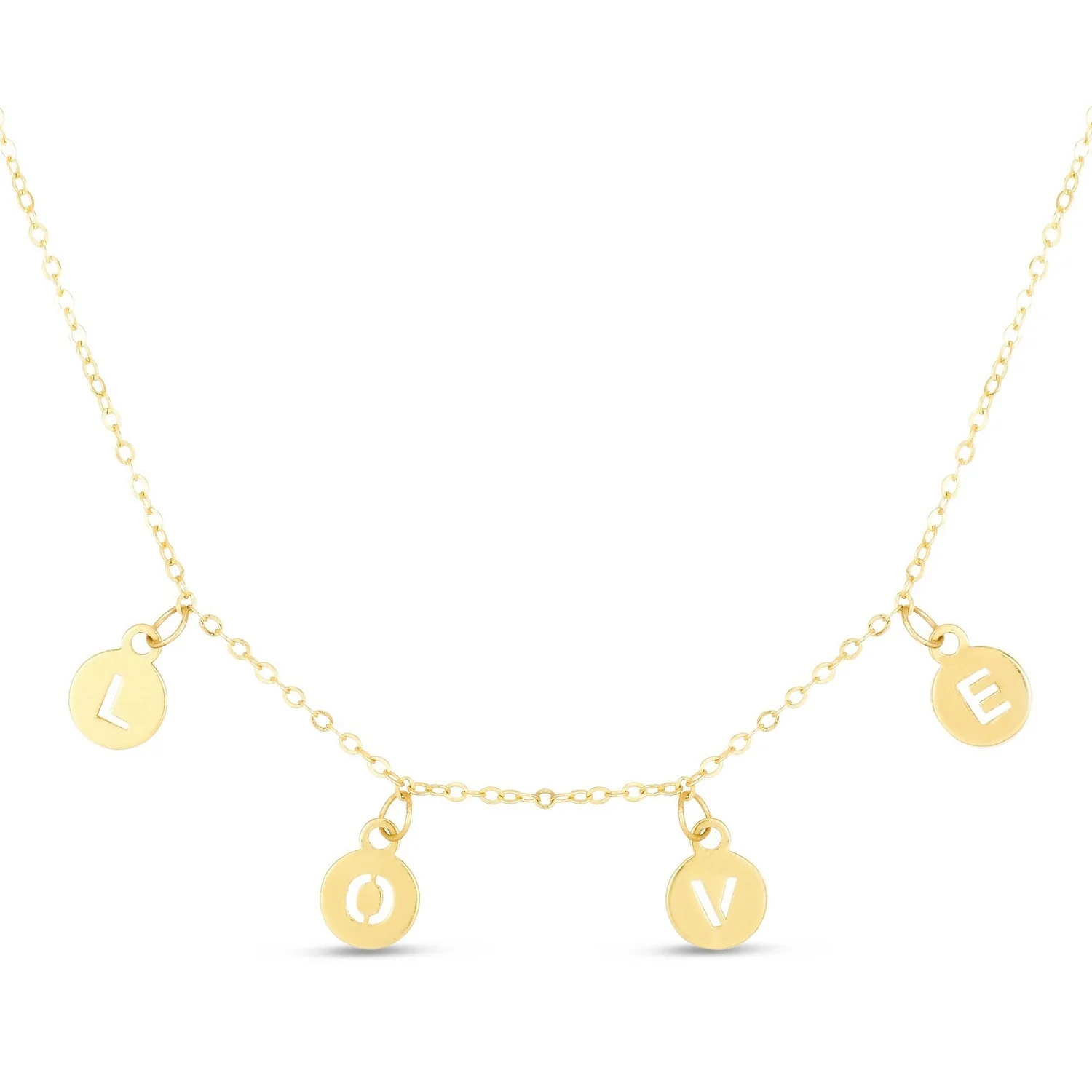 14k Yellow Gold Love Necklace with Circle Drops - Image 10