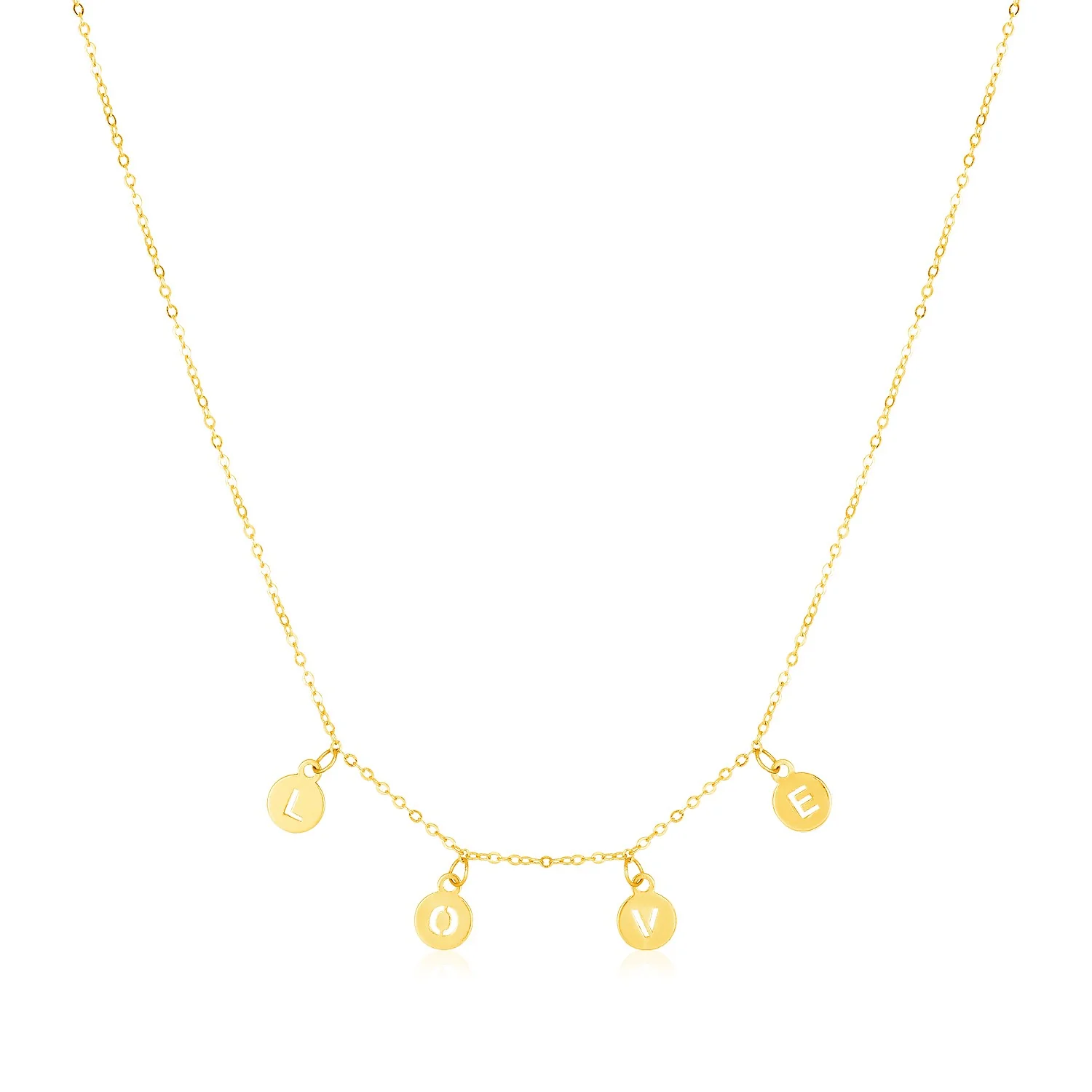 14k Yellow Gold Love Necklace with Circle Drops - Image 3