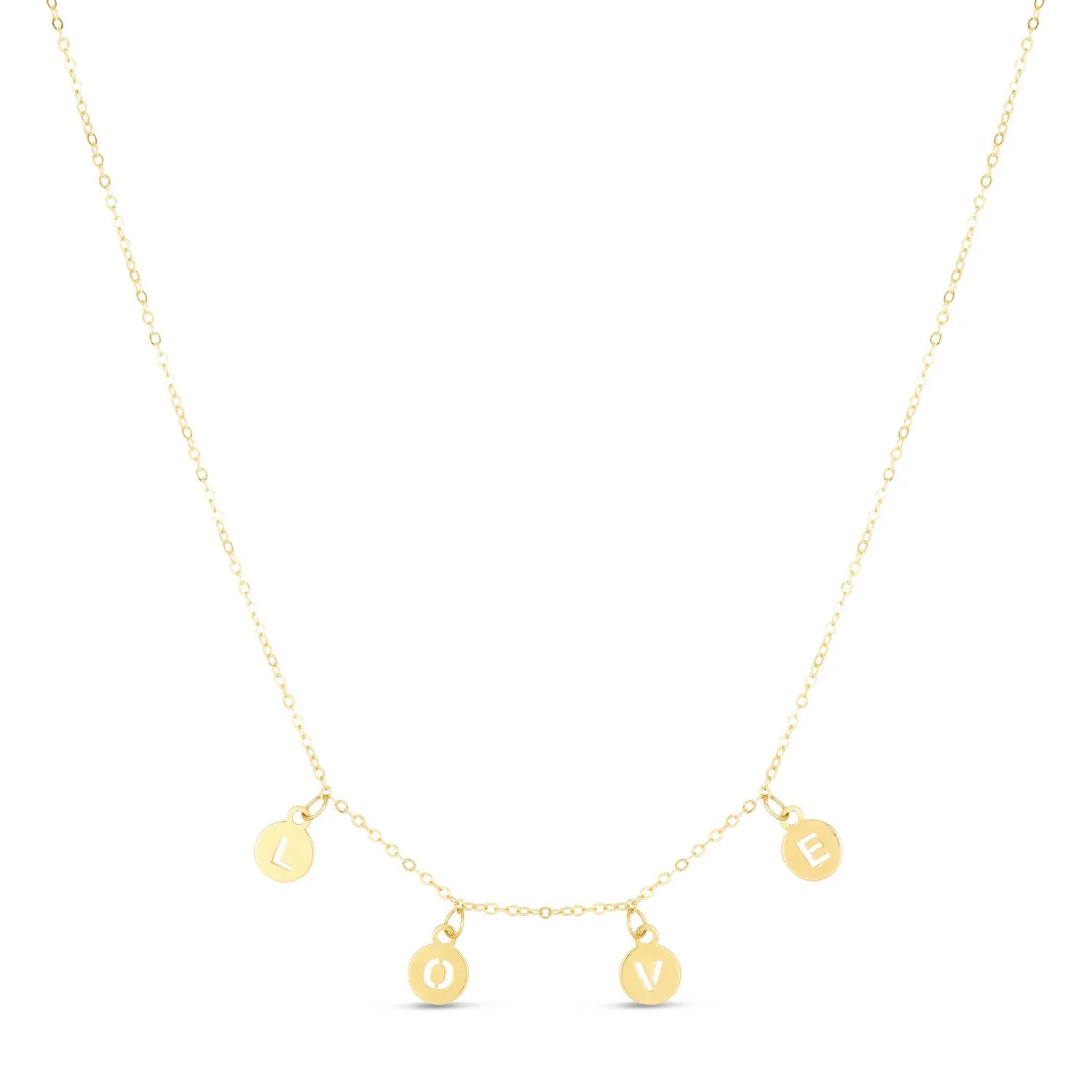 14k Yellow Gold Love Necklace with Circle Drops - Image 7