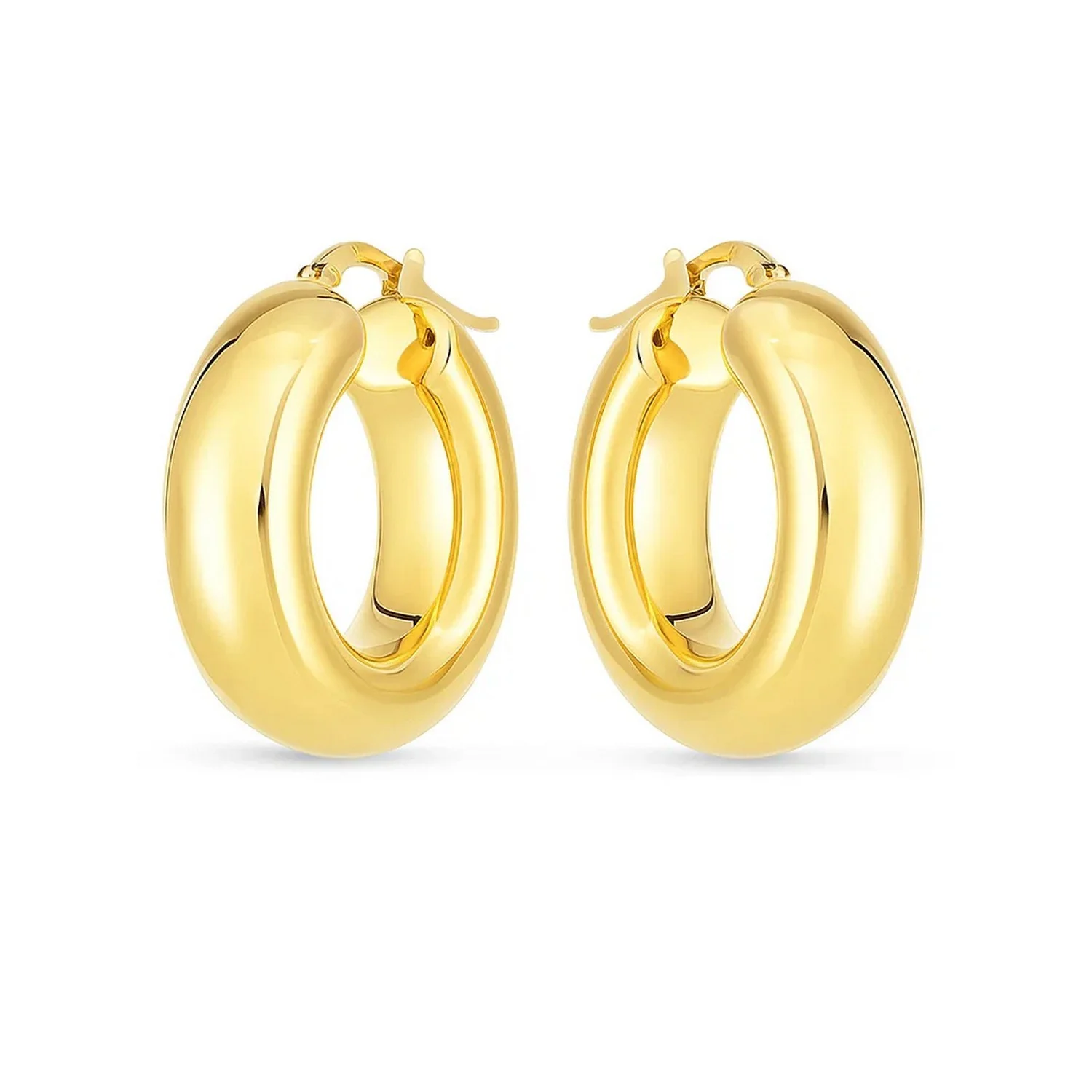 14k Yellow Gold Medium Puffy Hoops - Image 2