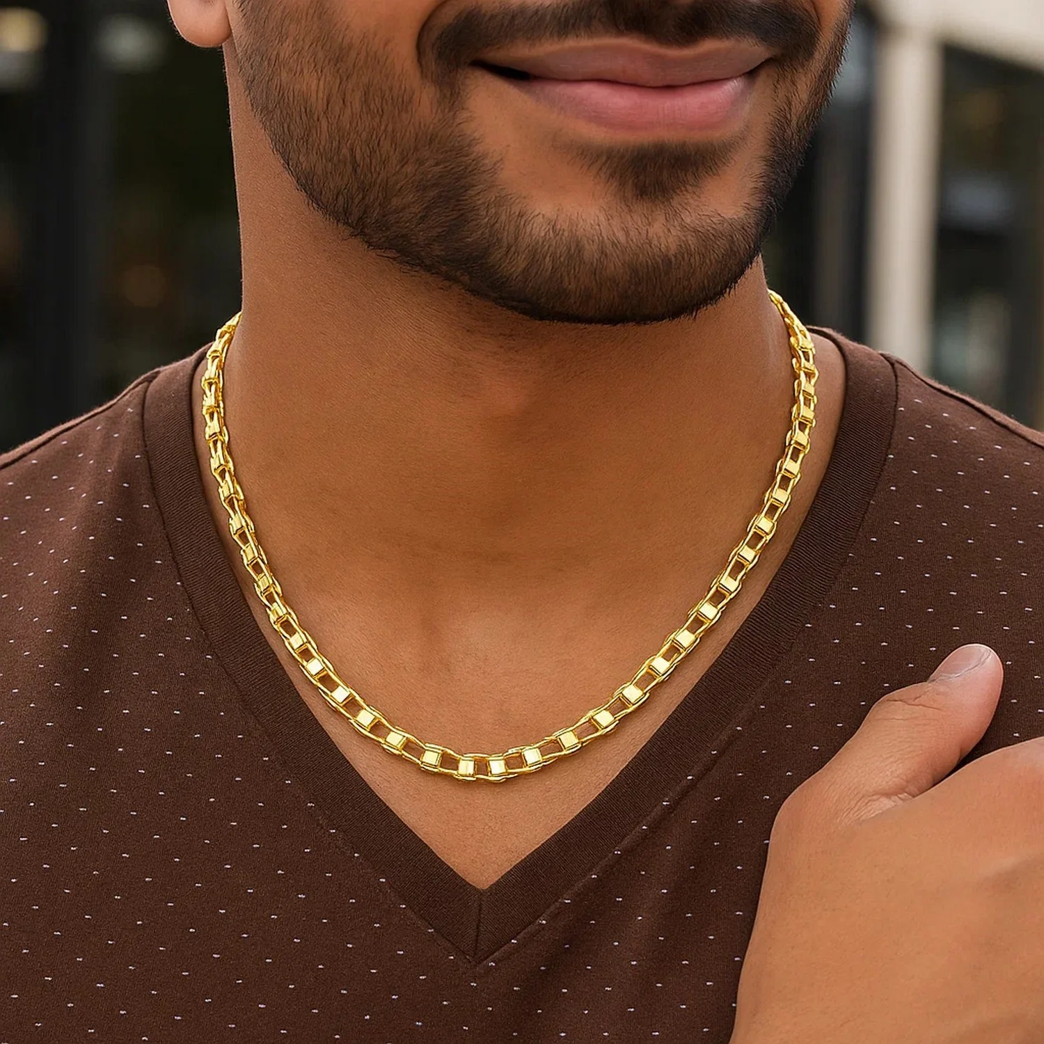 14k Yellow Gold Men's Necklace with Track Design Links - Image 14