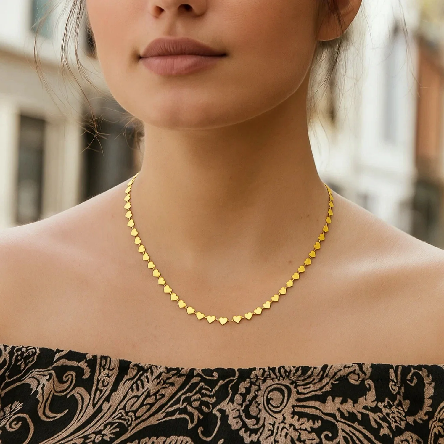 14k Yellow Gold Mirrored Heart Chain Necklace - Image 2