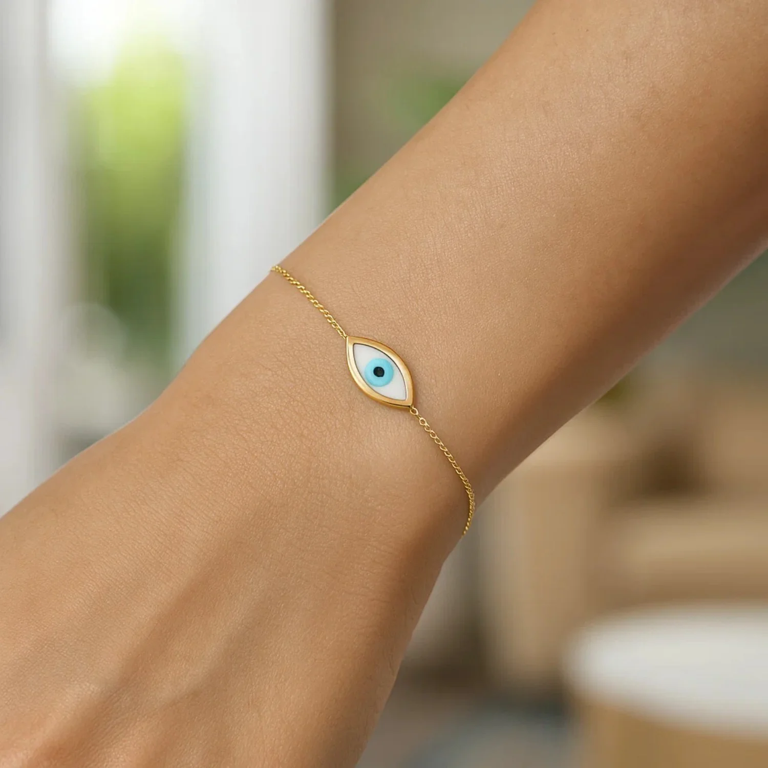 14k Yellow Gold MOP Evil Eye Bracelet - Image 4