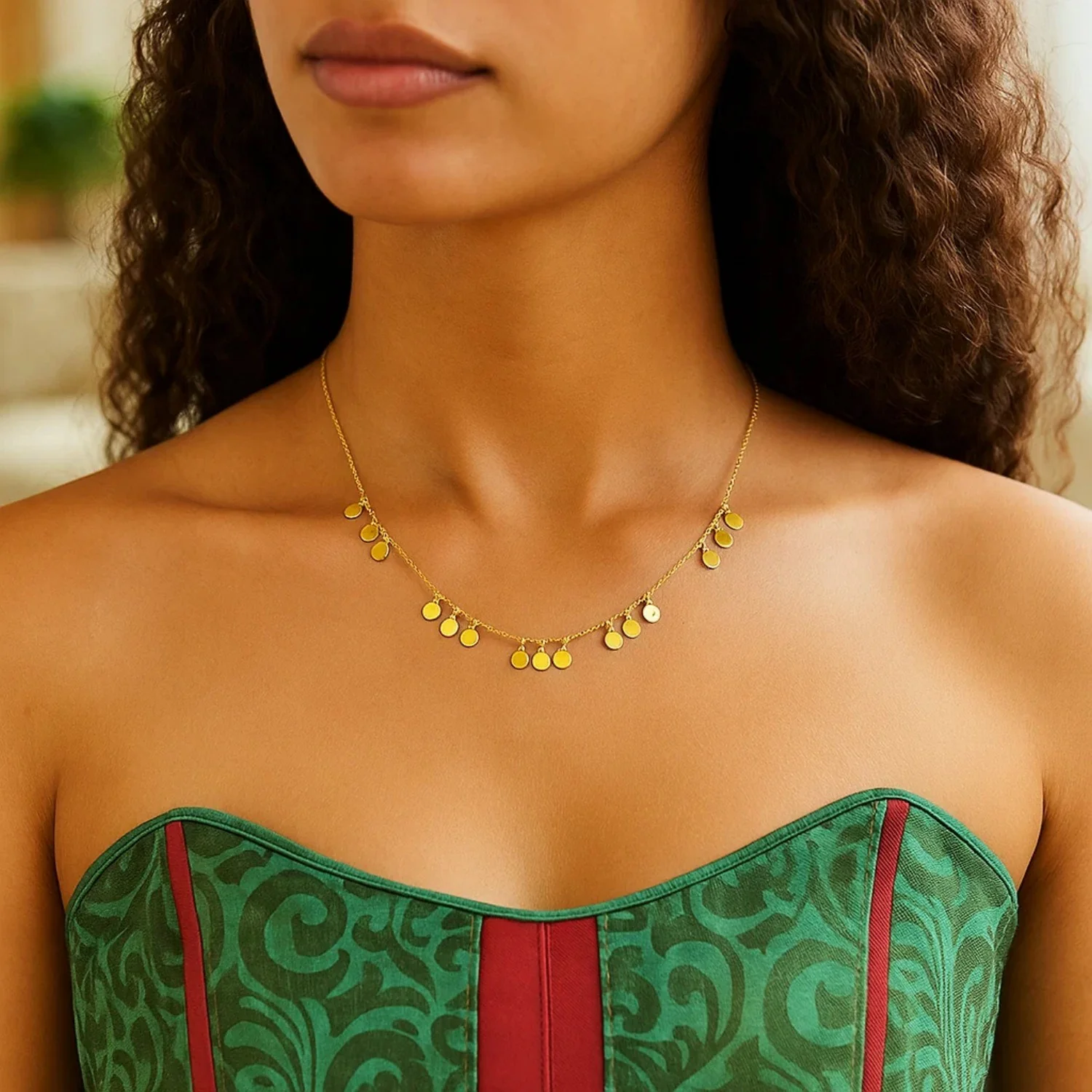 14k Yellow Gold Necklace with Circle Dangle Stations - Image 10