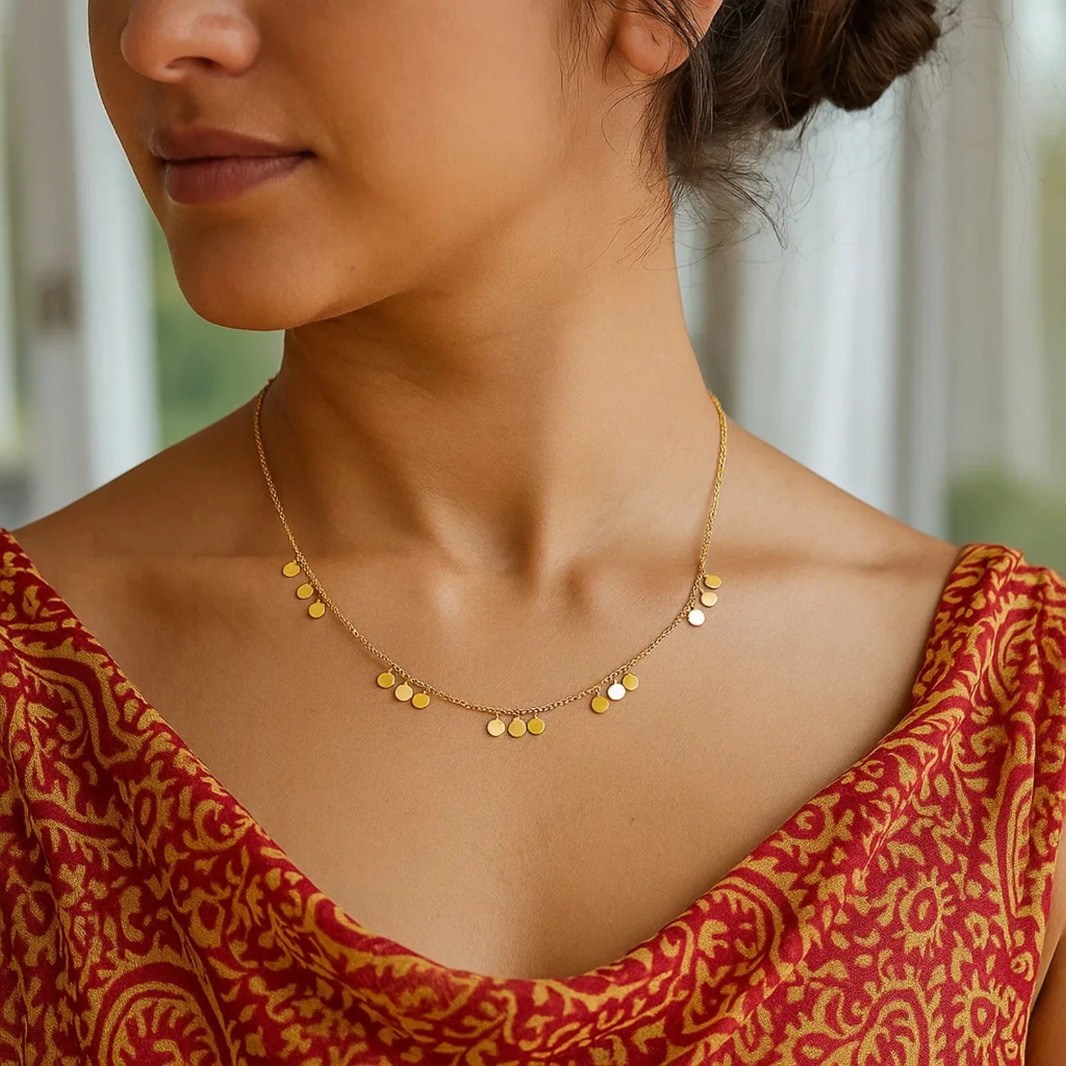 14k Yellow Gold Necklace with Circle Dangle Stations - Image 15