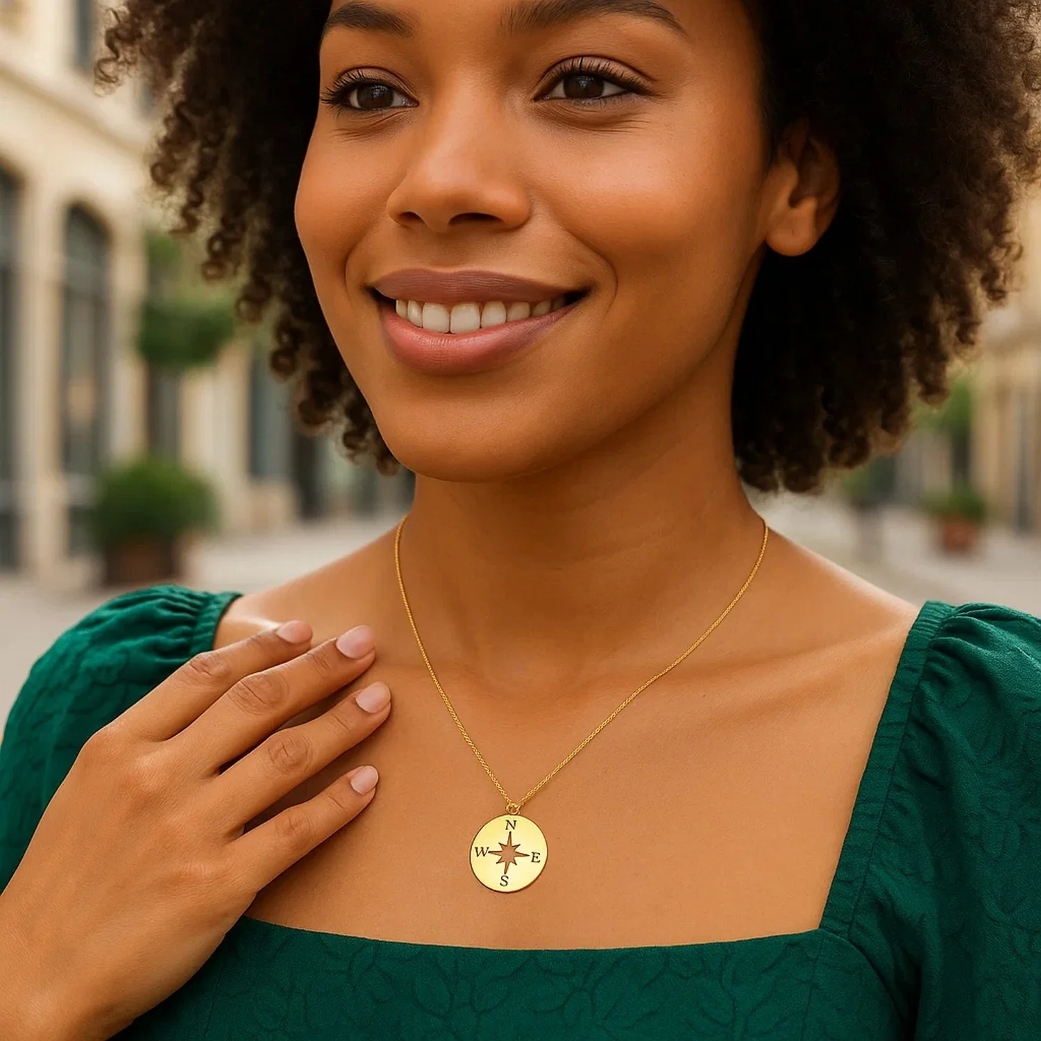 14K Yellow Gold Necklace with Compass - Image 2