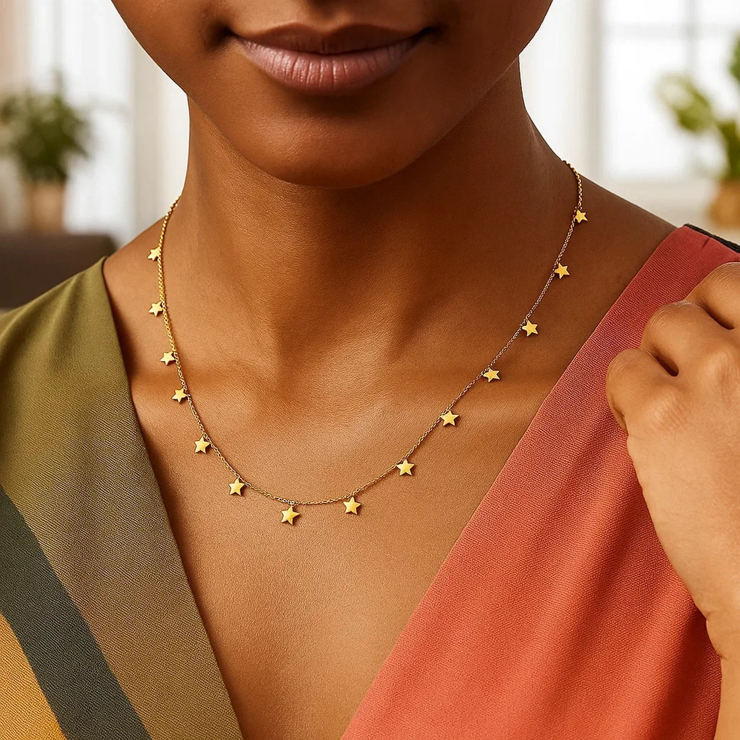 14K Yellow Gold Necklace with Dangling Stars - Image 6
