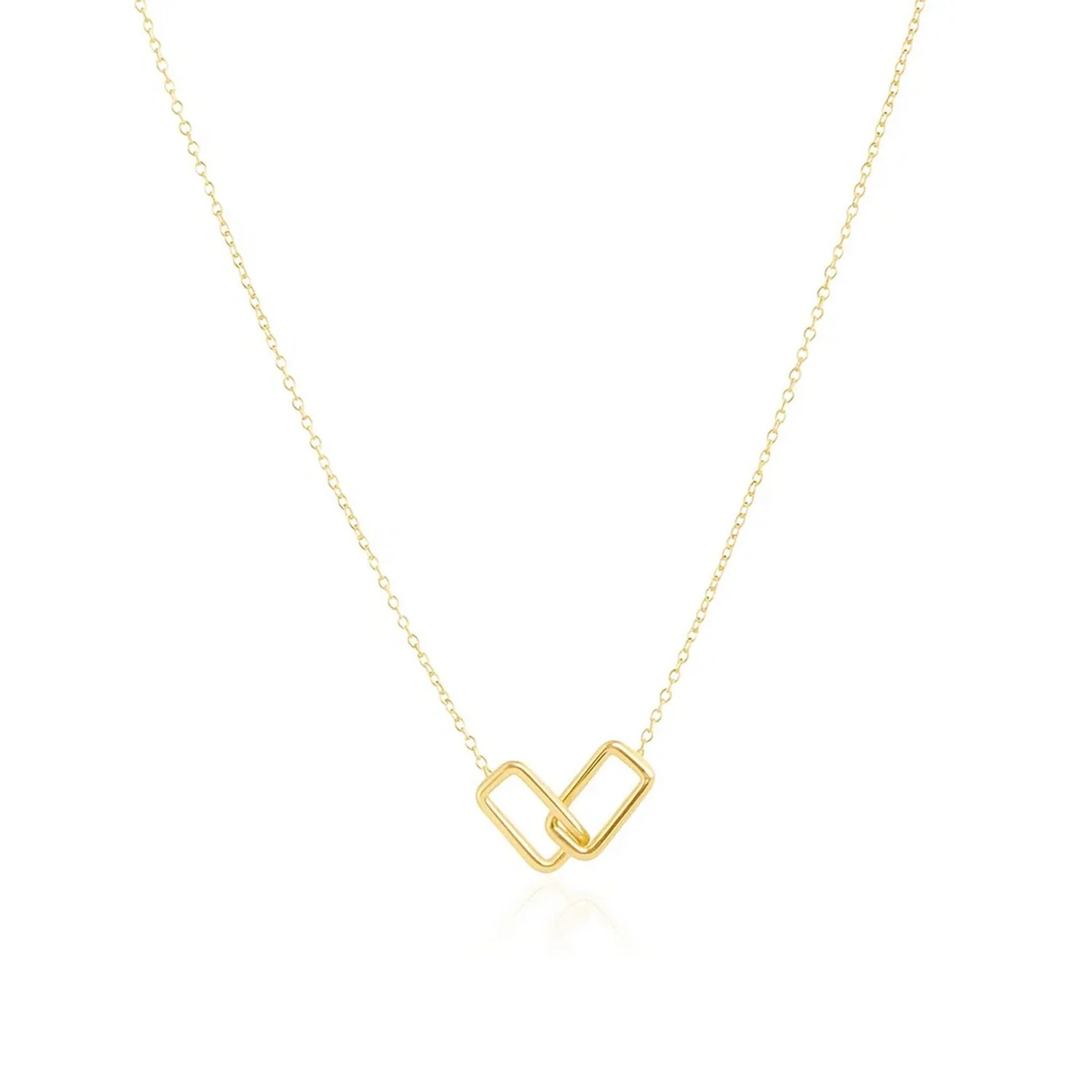 14k Yellow Gold Necklace with Interlocking Petite Rectangles - Image 6