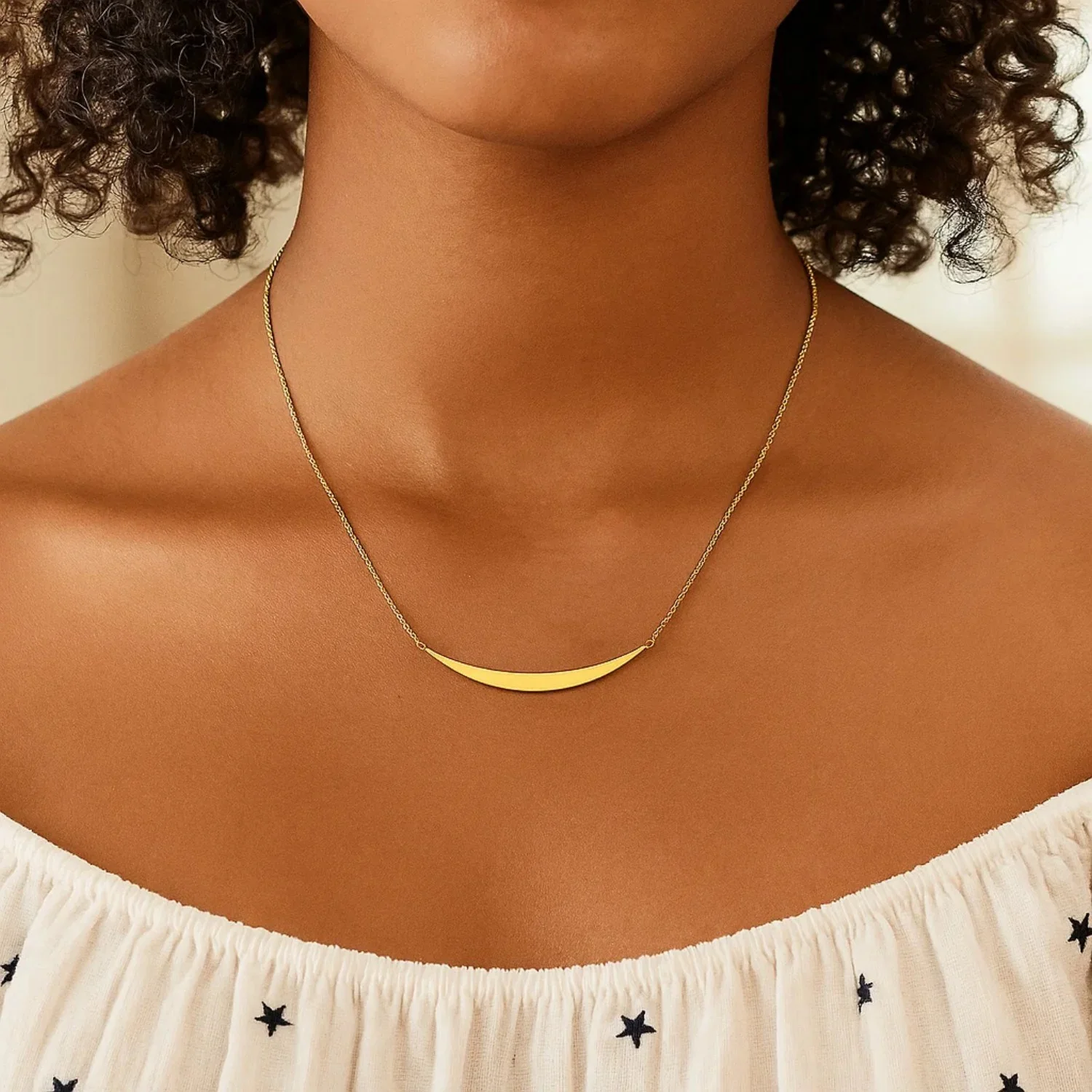14k Yellow Gold Necklace with Polished Curved Bar Pendant - Image 6