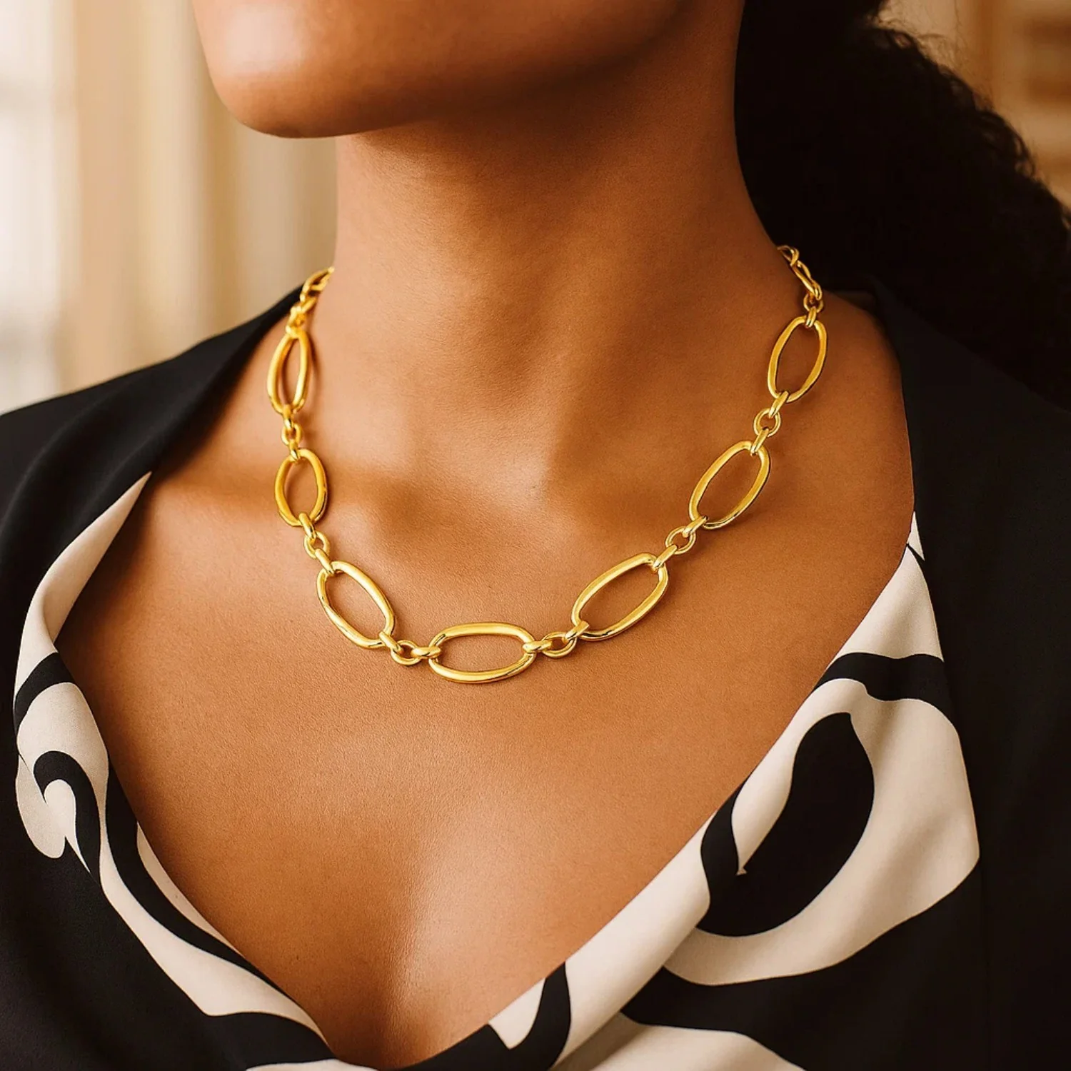 14k Yellow Gold Necklace with Polished Oval Links - Image 6
