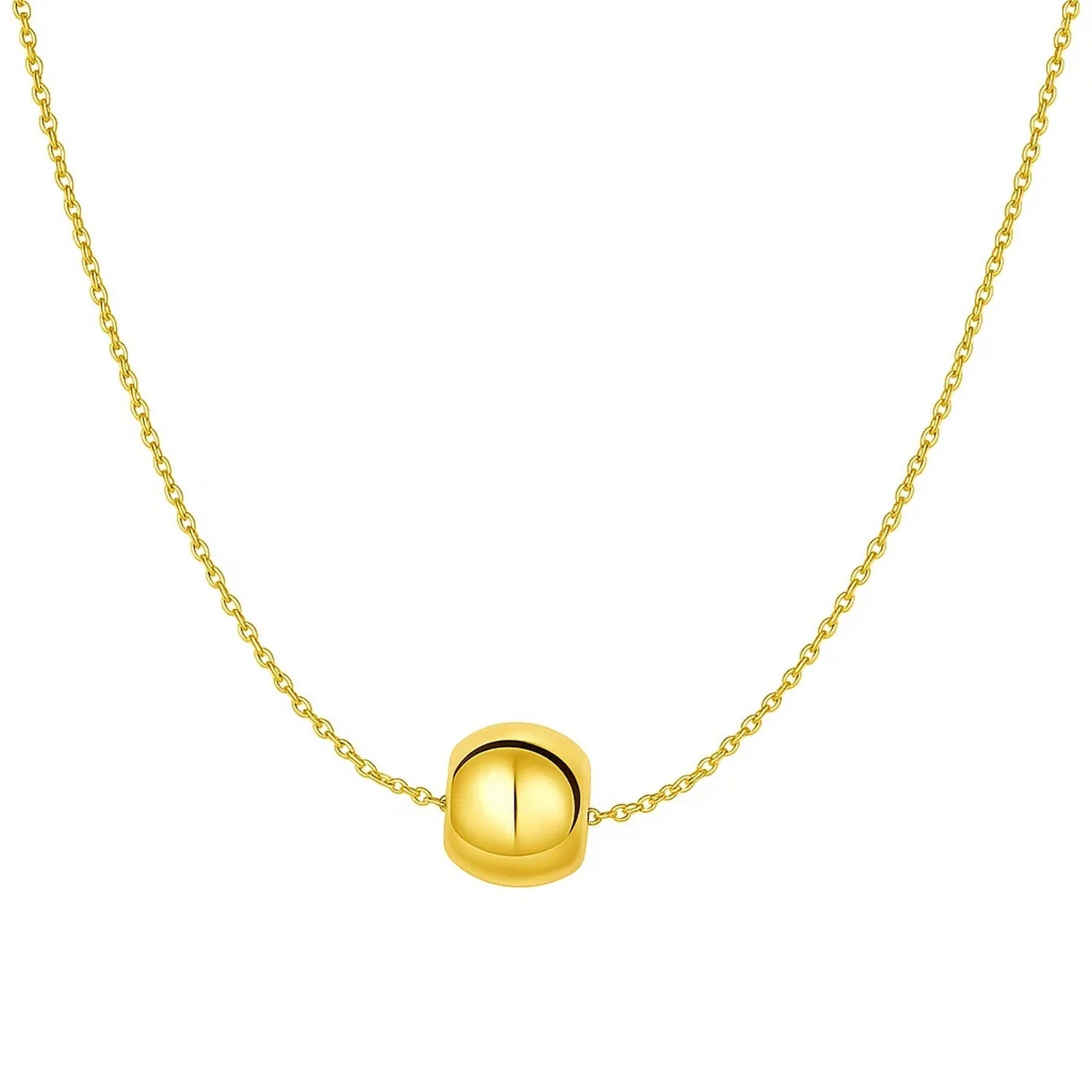 14k Yellow Gold Necklace with Shiny Barrel Bead Charm - Image 10