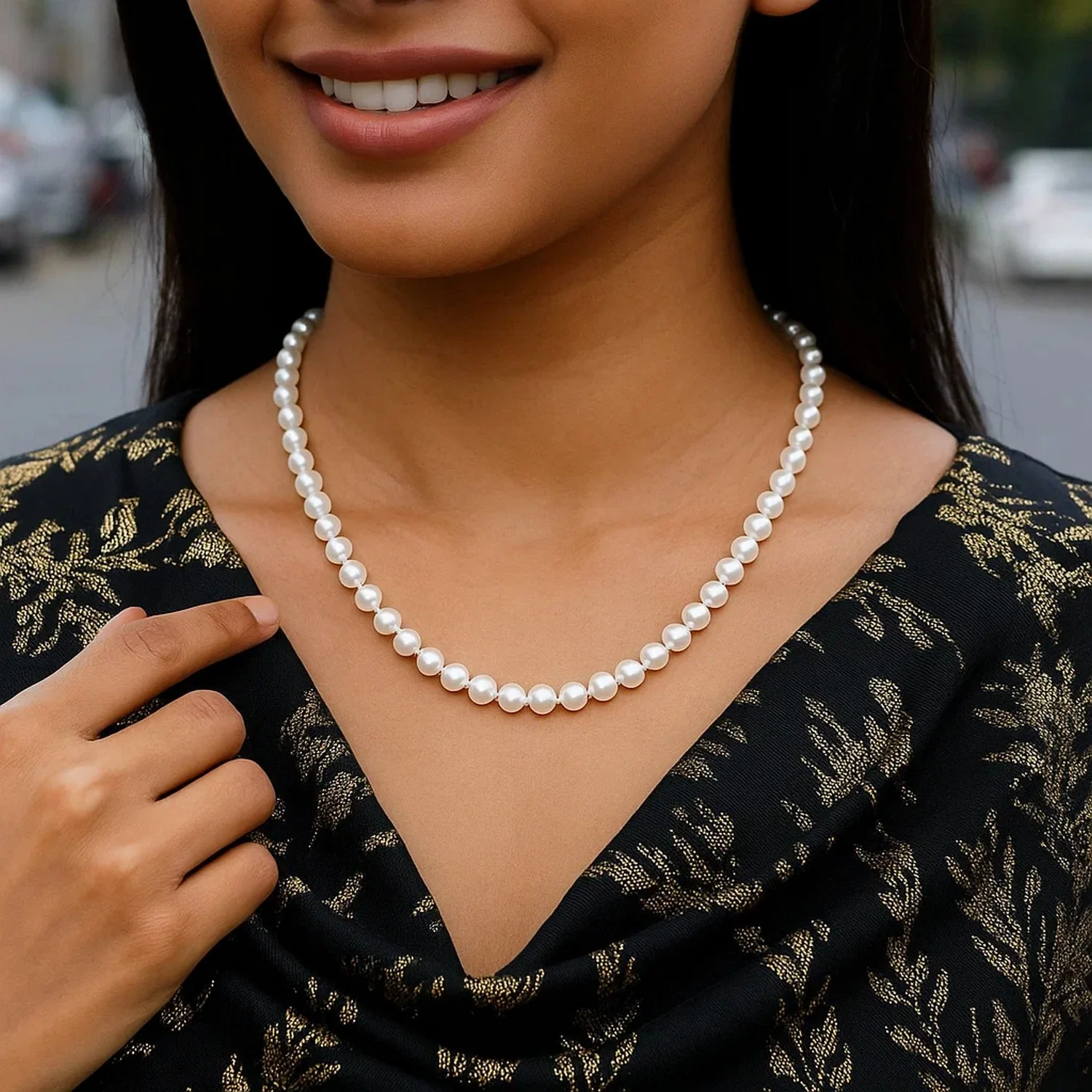 14k Yellow Gold Necklace with White Freshwater Cultured Pearls (6.0mm to 6.5mm) - Image 16