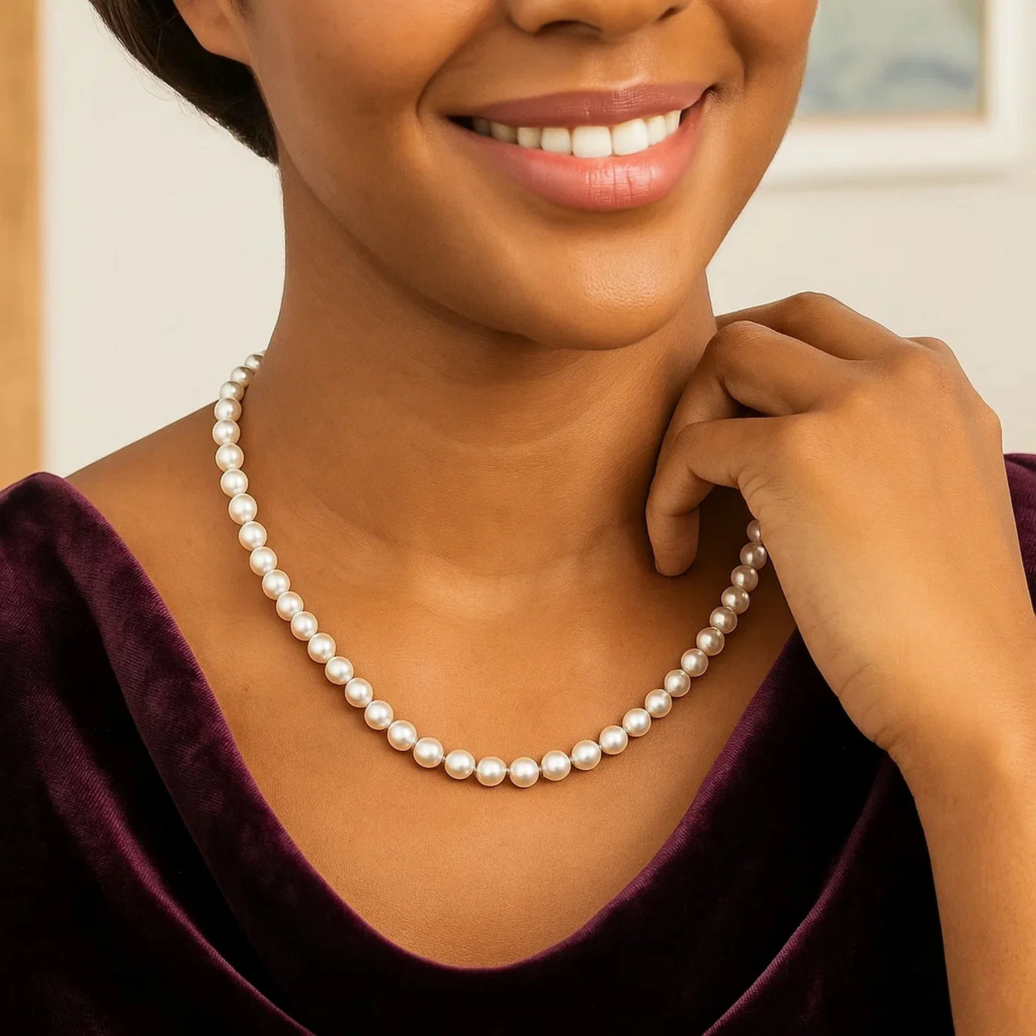14k Yellow Gold Necklace with White Freshwater Cultured Pearls (6.0mm to 6.5mm) - Image 29
