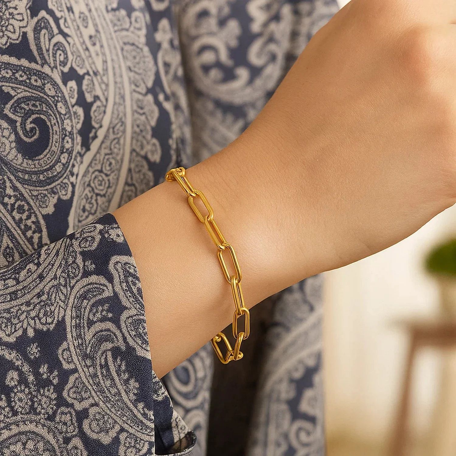 14K Yellow Gold Paperclip Bracelet (4.0mm) - Image 5