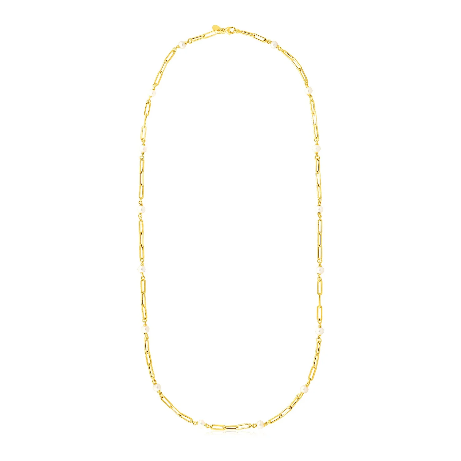 14k Yellow Gold Paperclip Chain and Pearl Necklace - Image 4