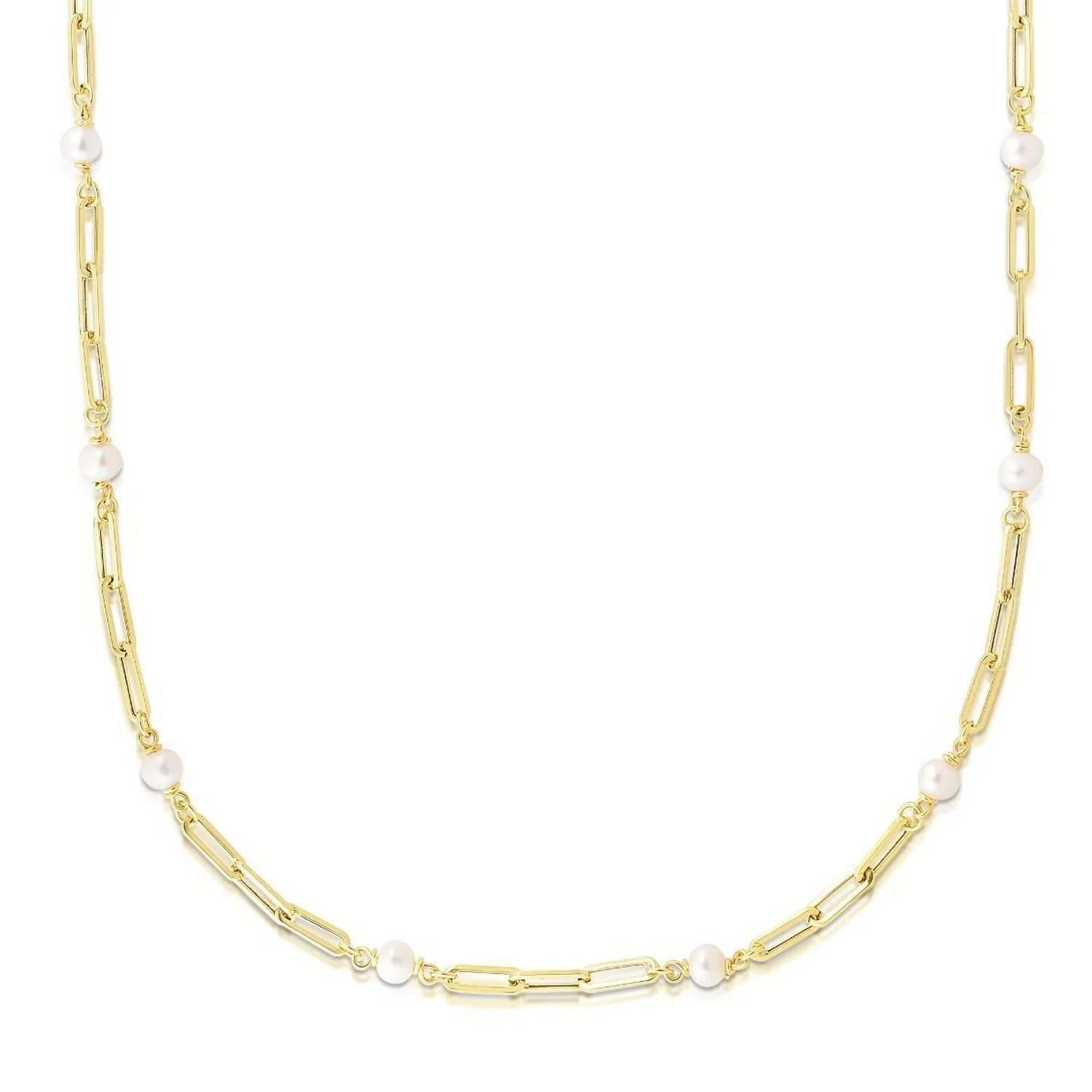 14k Yellow Gold Paperclip Chain and Pearl Necklace - Image 5