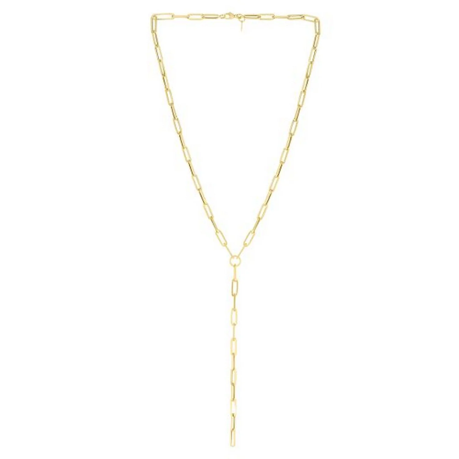 14k Yellow Gold Paperclip Chain Lariat Necklace - Image 2