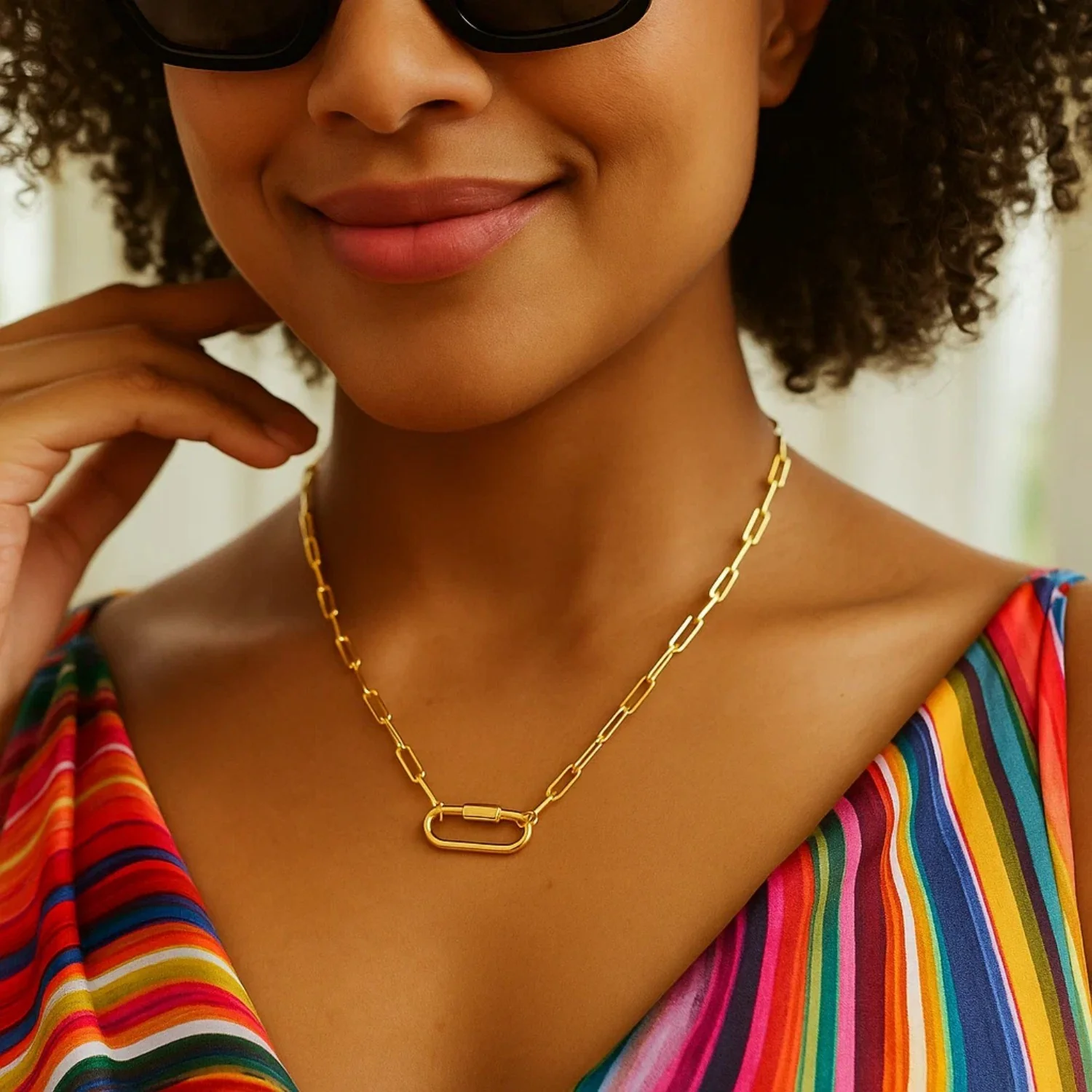 14k Yellow Gold Paperclip Chain Necklace with Oval Carabiner Clasp - Image 3