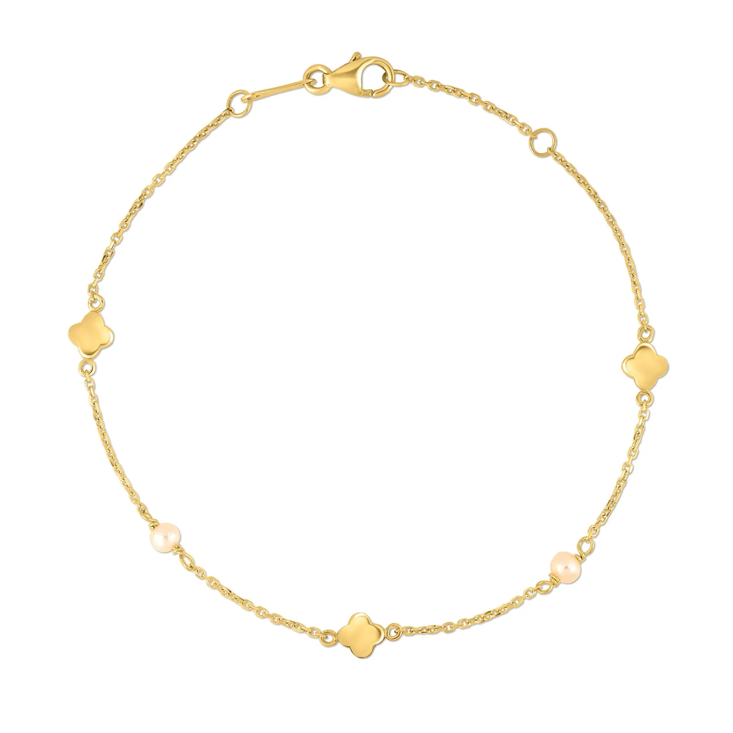 14k Yellow Gold Pearl Clover Bracelet - Image 2