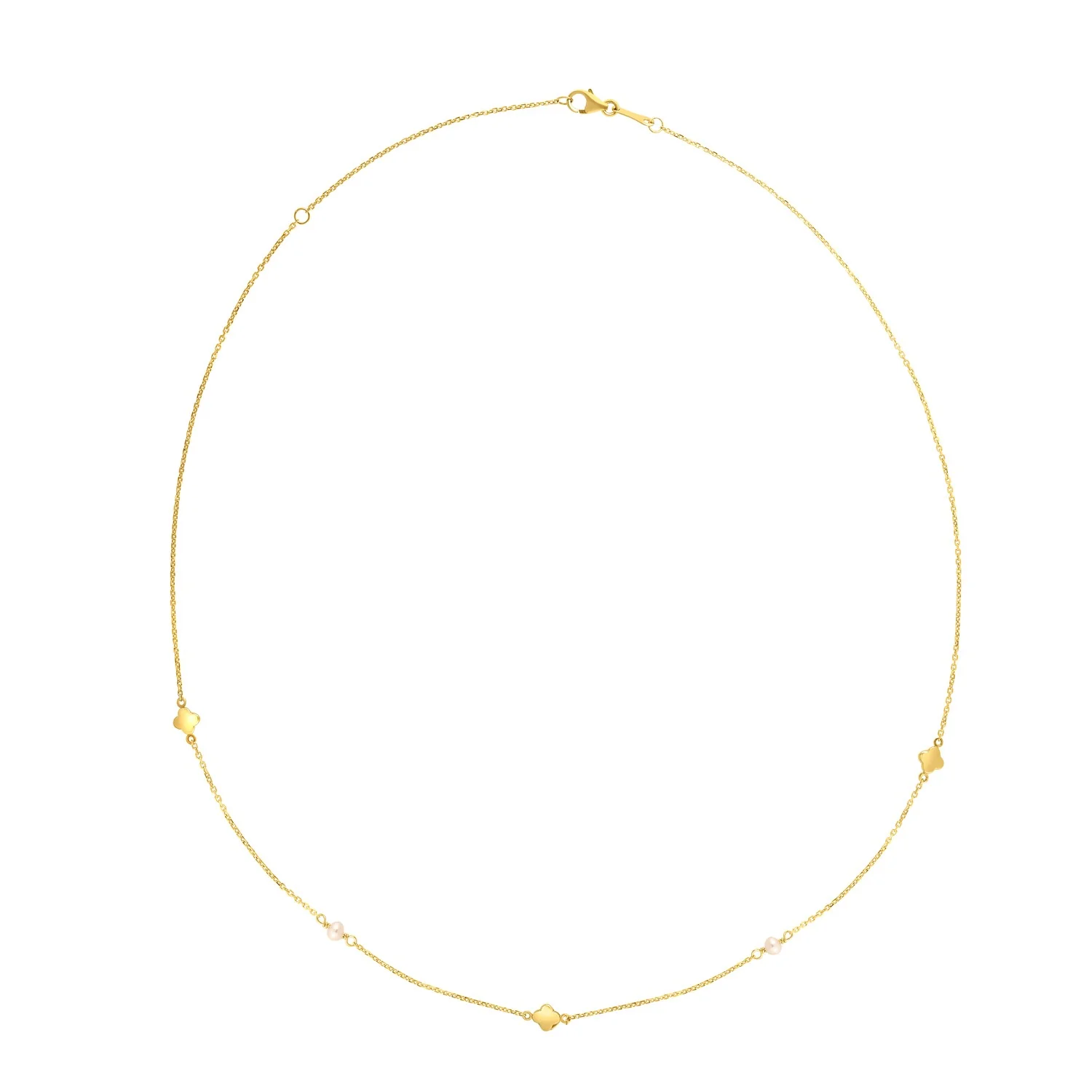 14k Yellow Gold Pearl Clover Necklace - Image 5