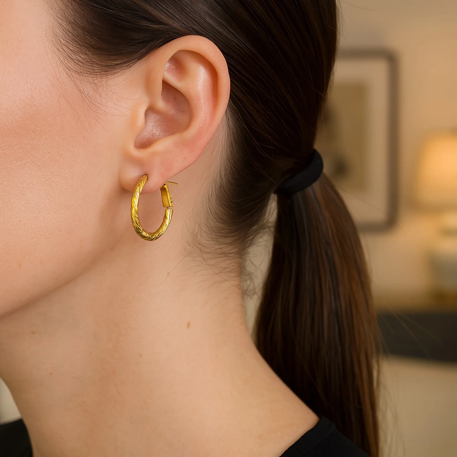 14k Yellow Gold Petite Twisted Round Hoop Earrings - Image 2