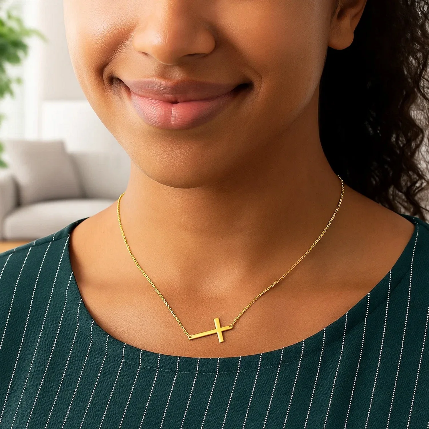 14k Yellow Gold Plain Cross Motif Necklace - Image 8