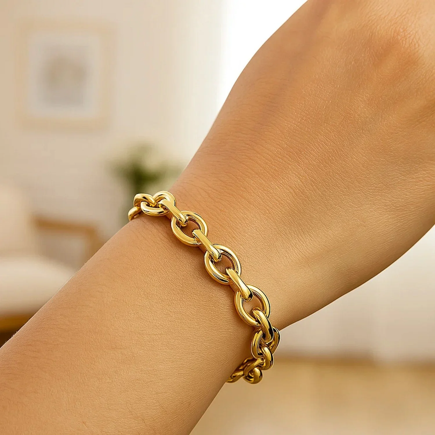 14k Yellow Gold Polished Cable Motif Bracelet - Image 4