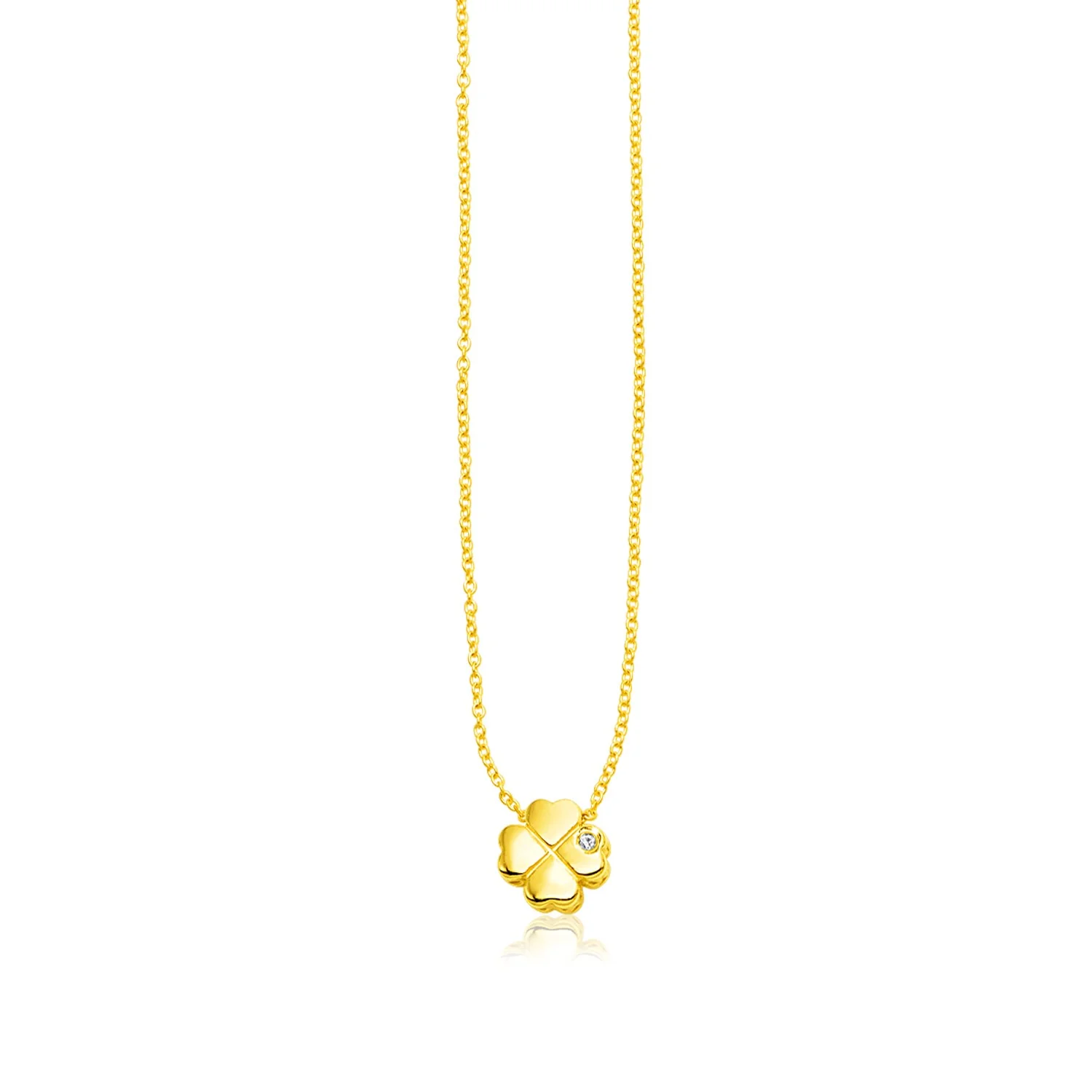 14k Yellow Gold Polished Four Leaf Clover Necklace with Diamond - Image 4