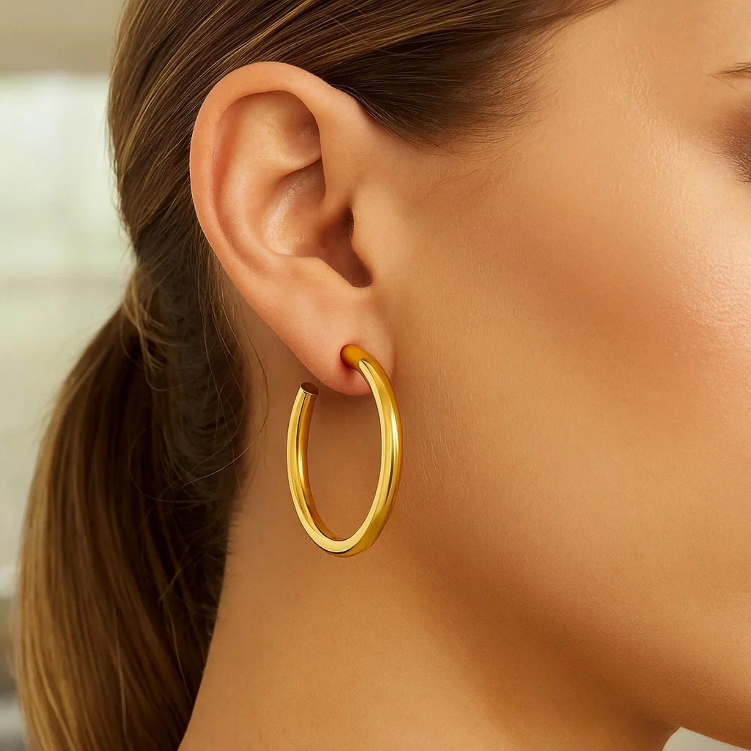 14k Yellow Gold Polished Hoop Earrings - Image 2