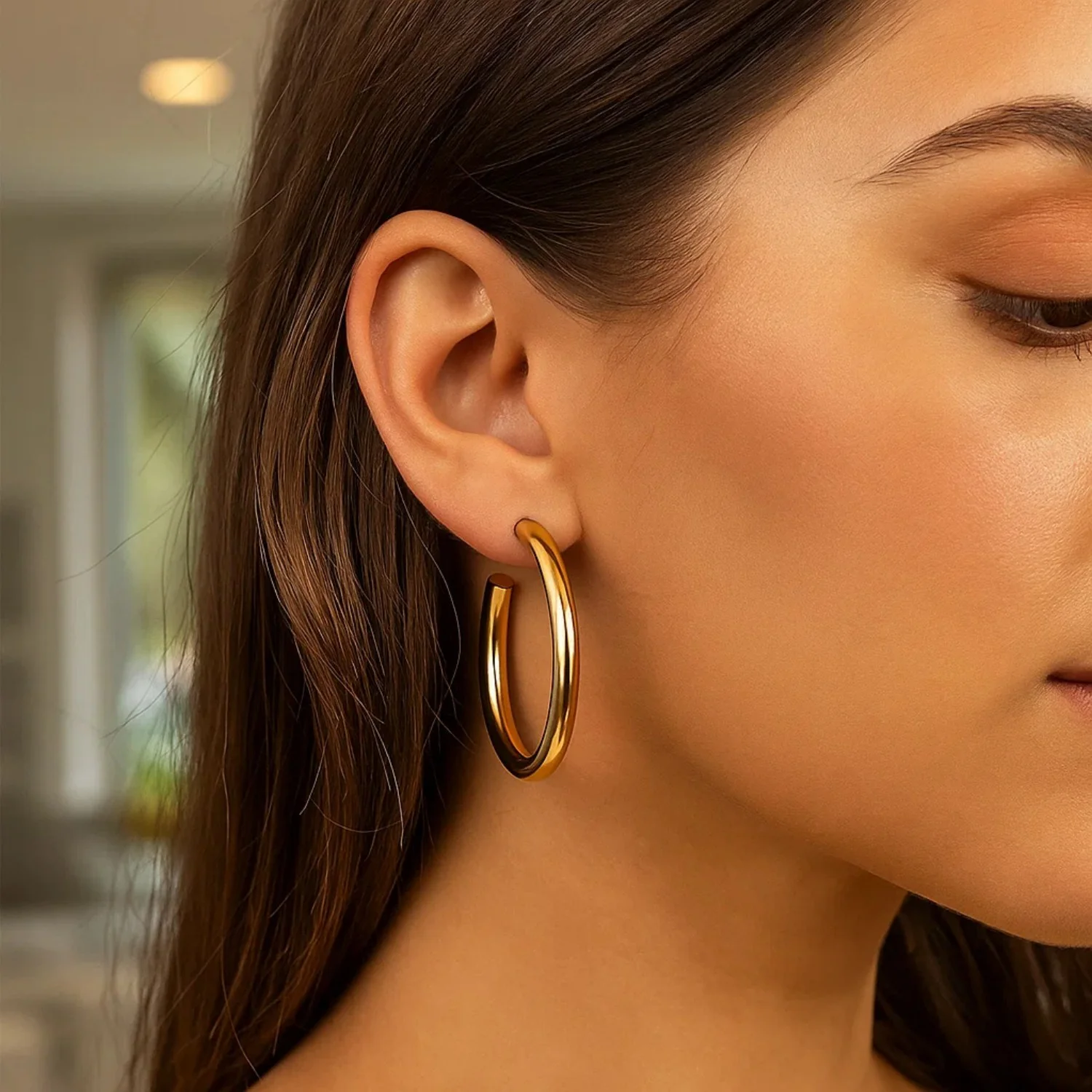 14k Yellow Gold Polished Hoop Earrings - Image 3