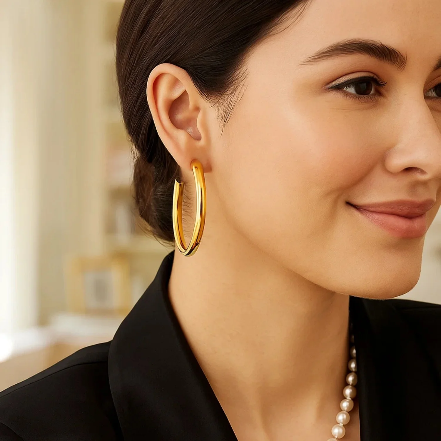 14k Yellow Gold Polished Hoop Earrings - Image 5