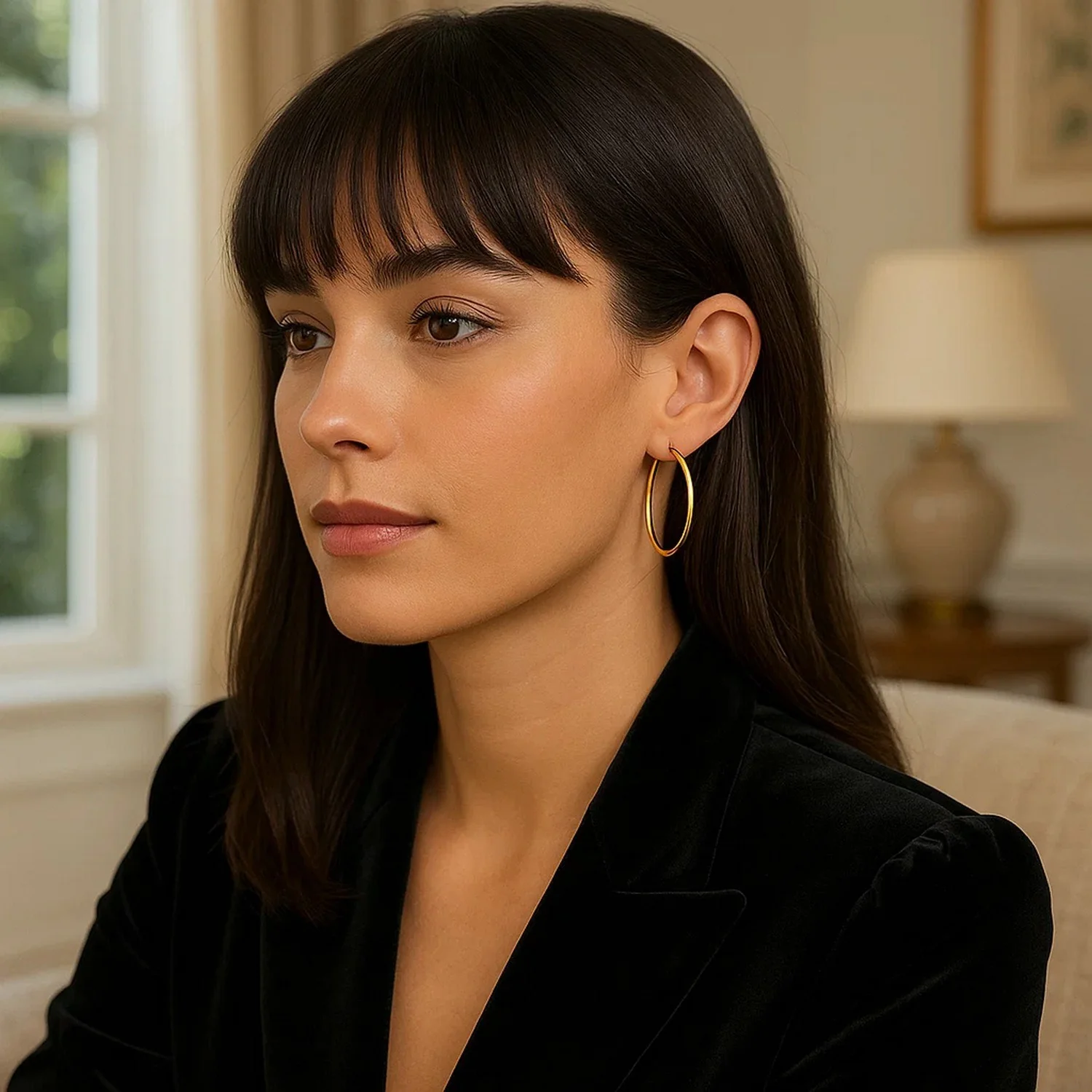 14k Yellow Gold Polished Hoop Earrings (25 mm) - Image 2