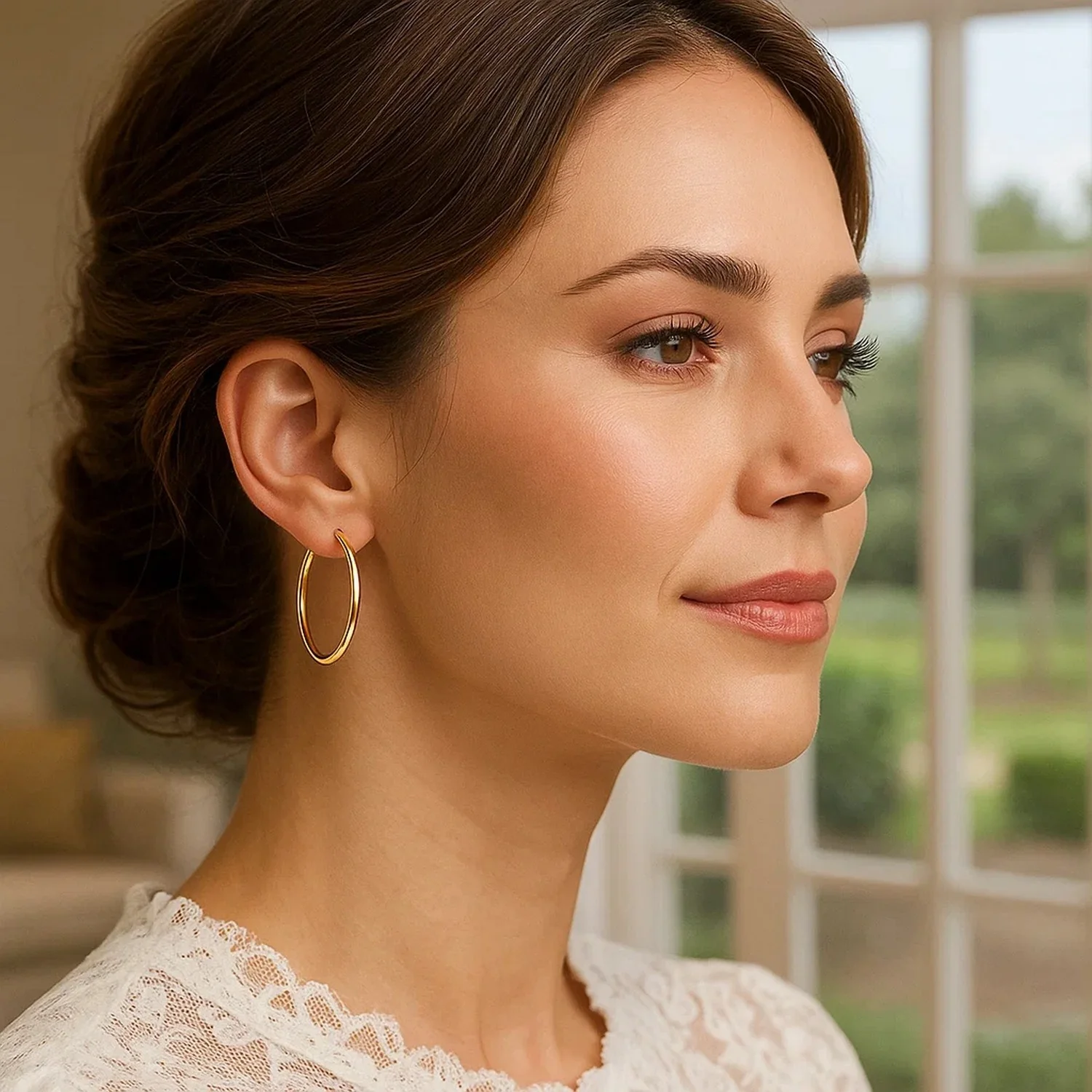 14k Yellow Gold Polished Hoop Earrings (25 mm) - Image 2