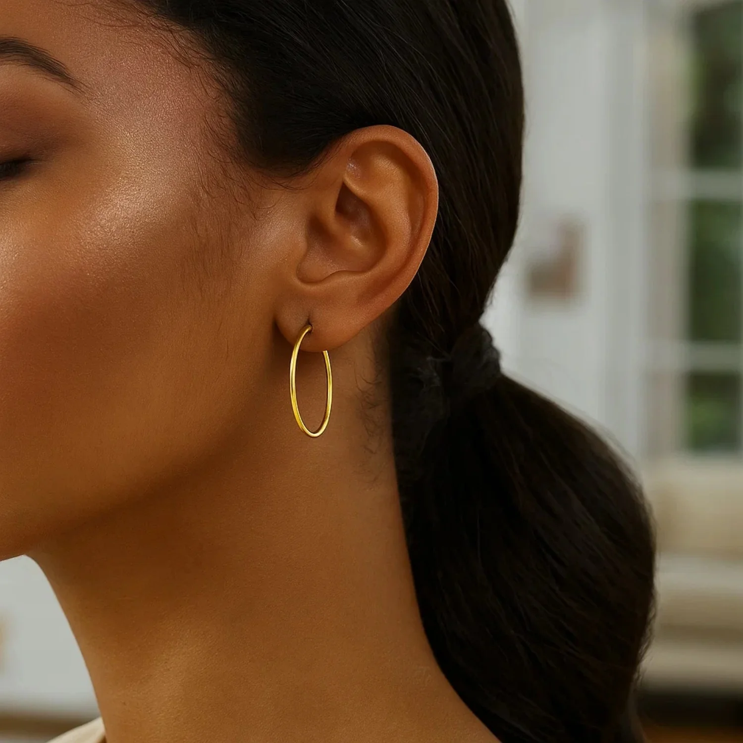 14k Yellow Gold Polished Hoop Earrings (30 mm) - Image 3
