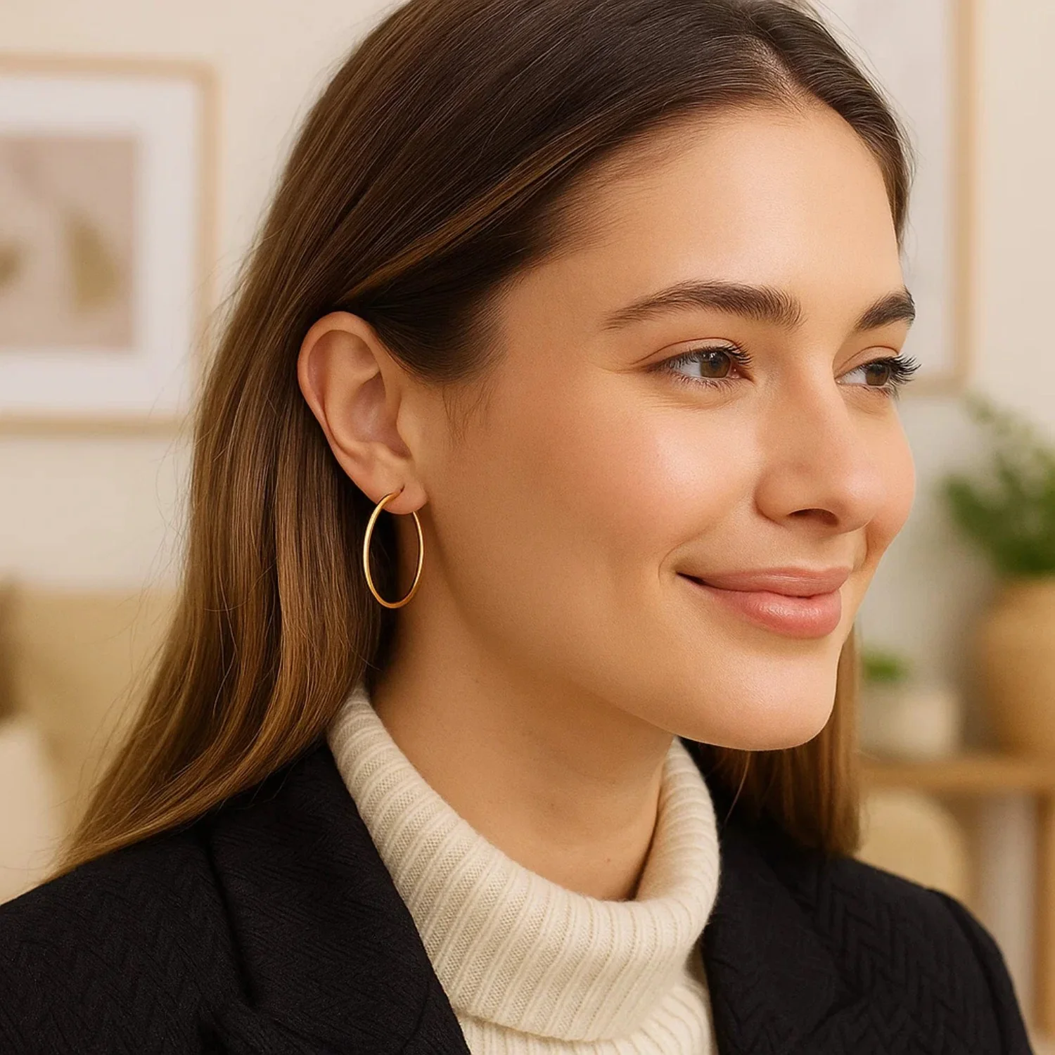 14k Yellow Gold Polished Hoop Earrings (30 mm) - Image 4