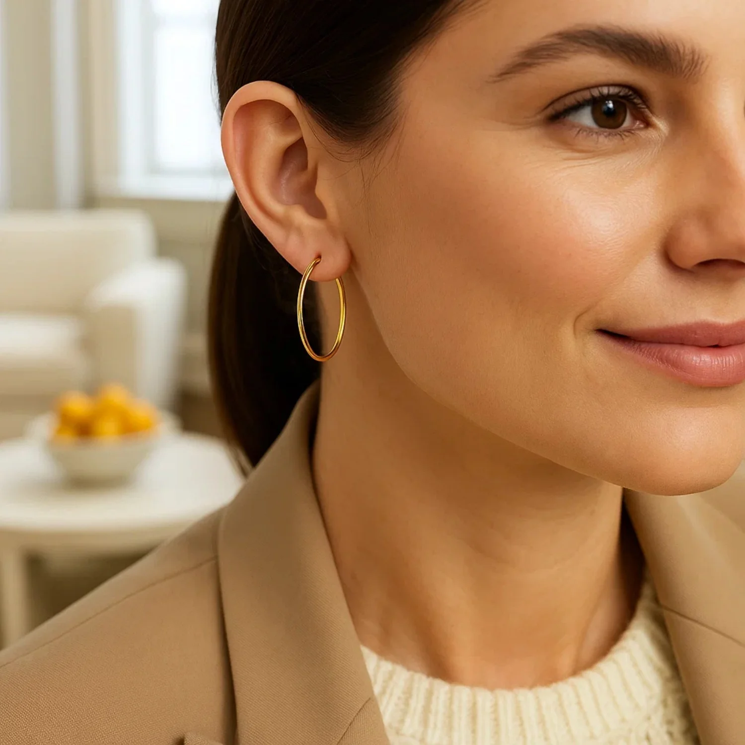 14k Yellow Gold Polished Hoop Earrings (30 mm) - Image 5